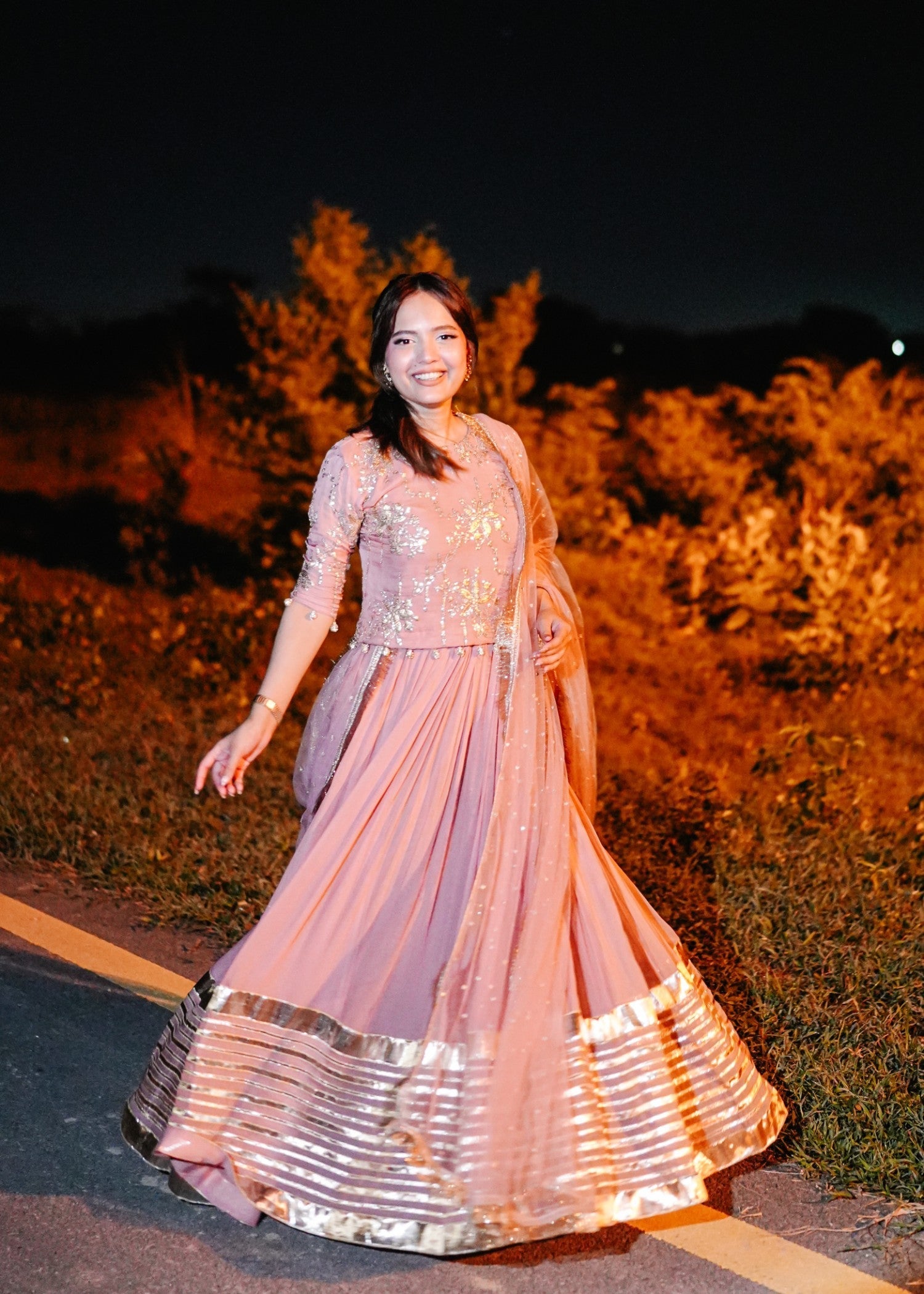 bemberg crinkle chiffon Lehenga in Pink