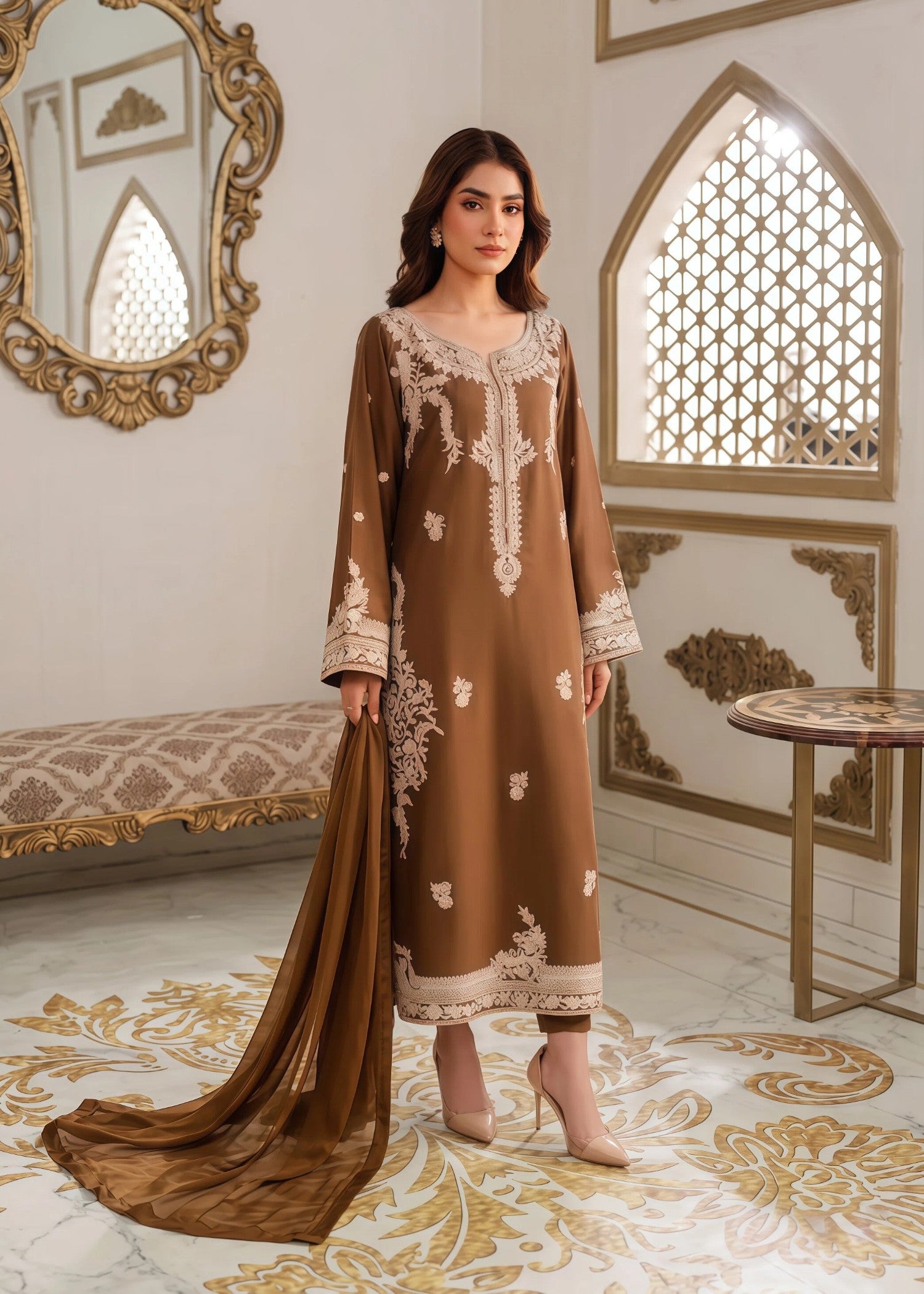linen Kurta Set in Brown