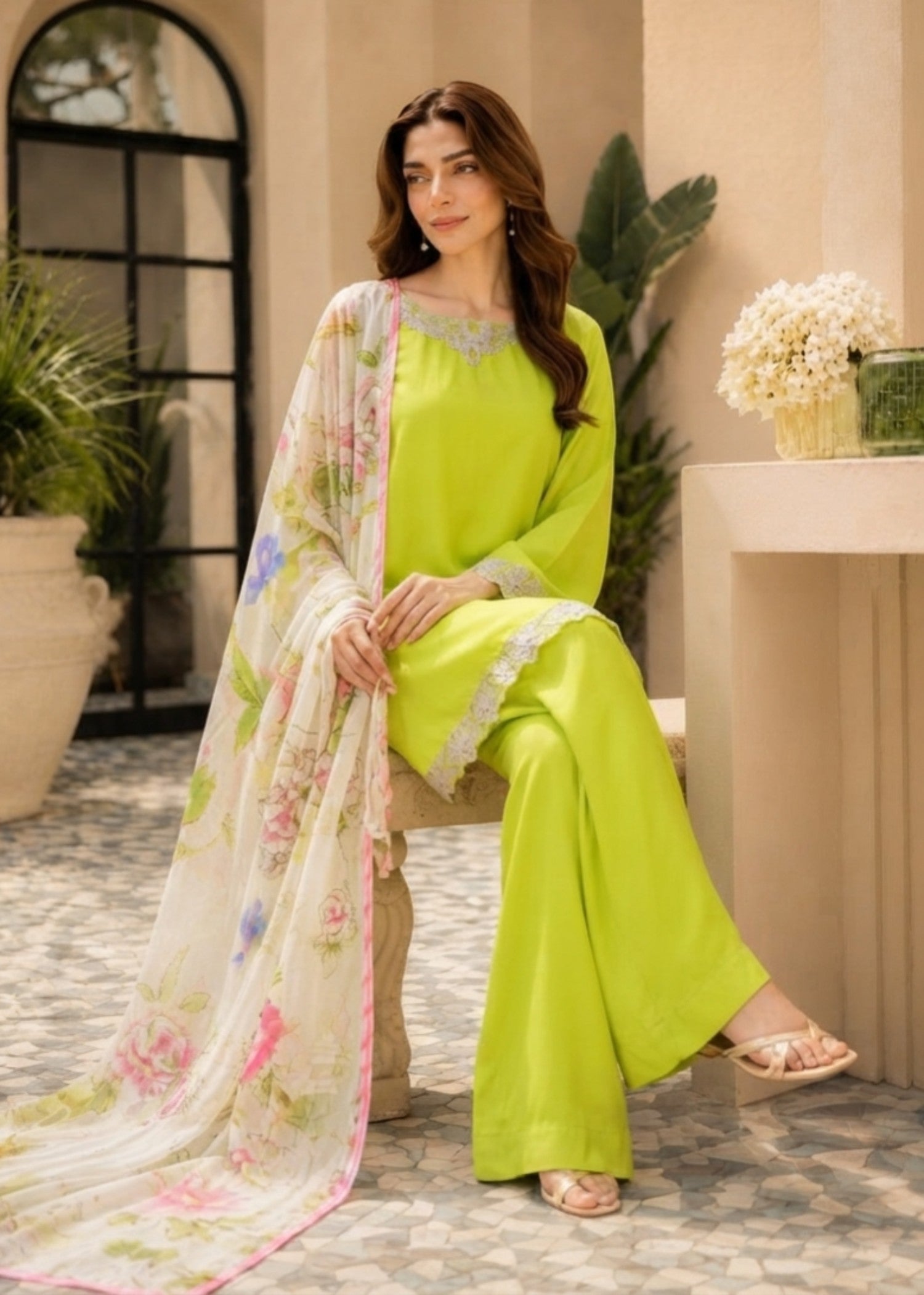cotton Kurta Set in Lawn green