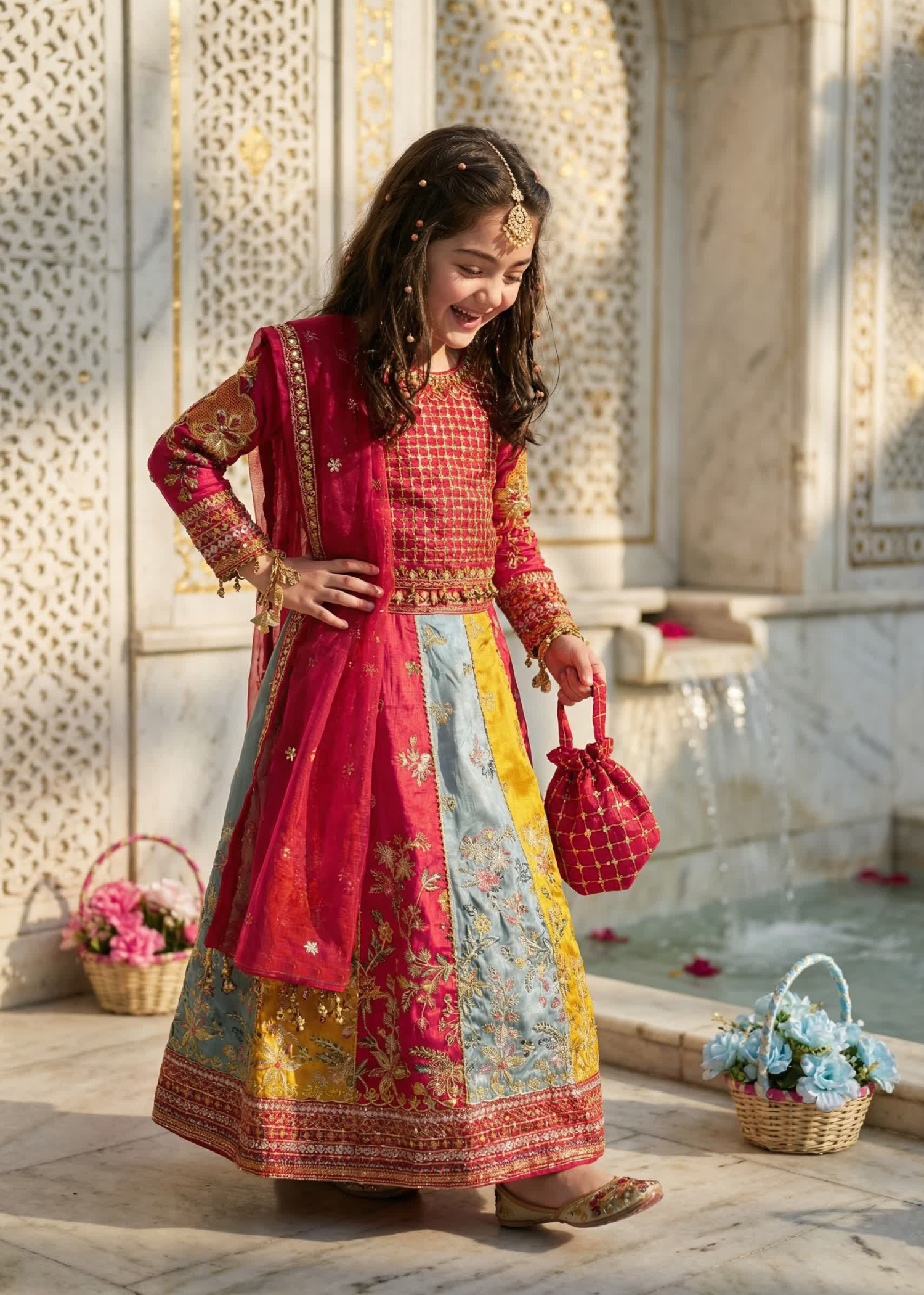 raw silk Lehenga in Red