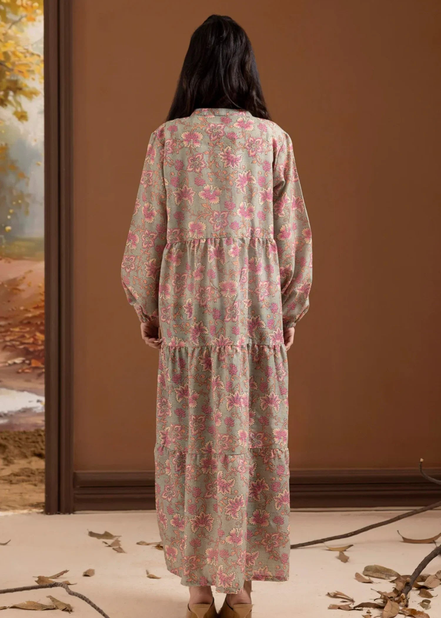 khaddar Maxi in Grey