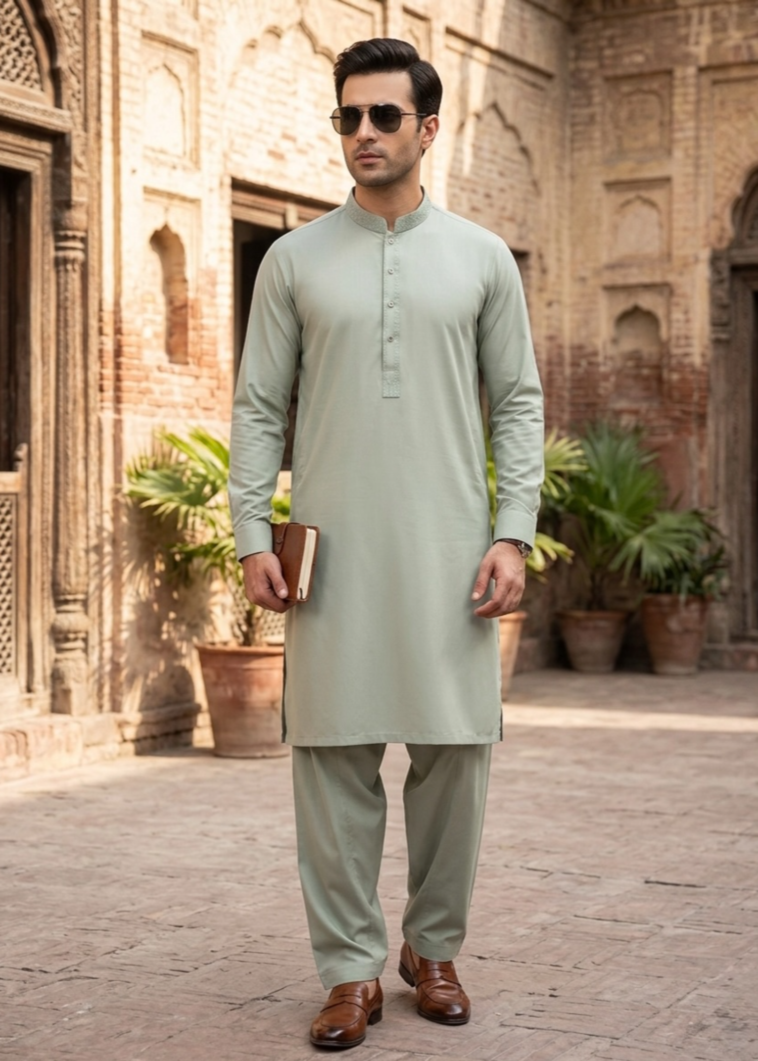 wash & wear Shalwar Kameez in Moss green