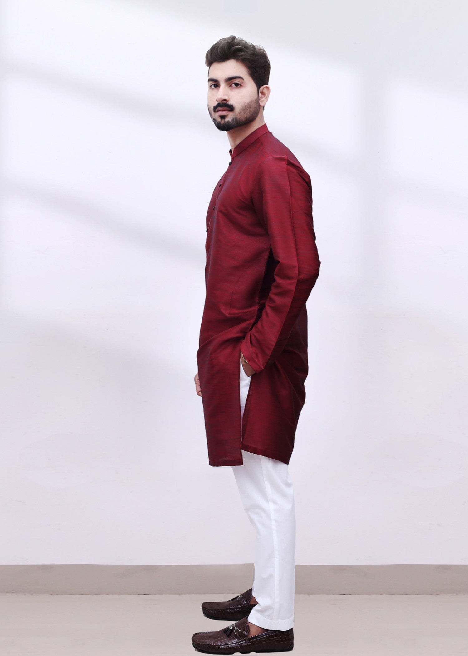 viscose raw silk Kurta in Cherry red