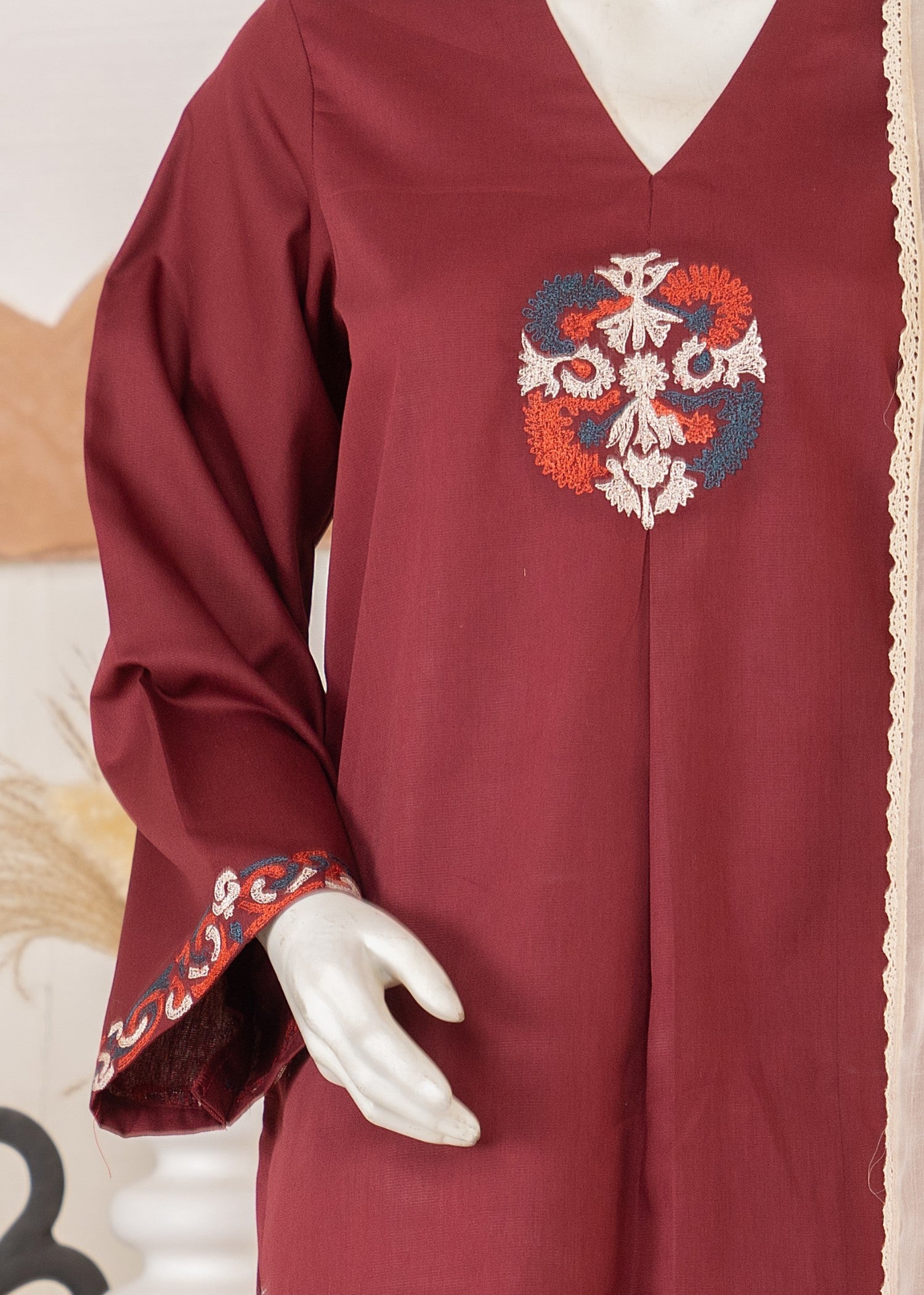 twill cambric Kurta Set in Maroon