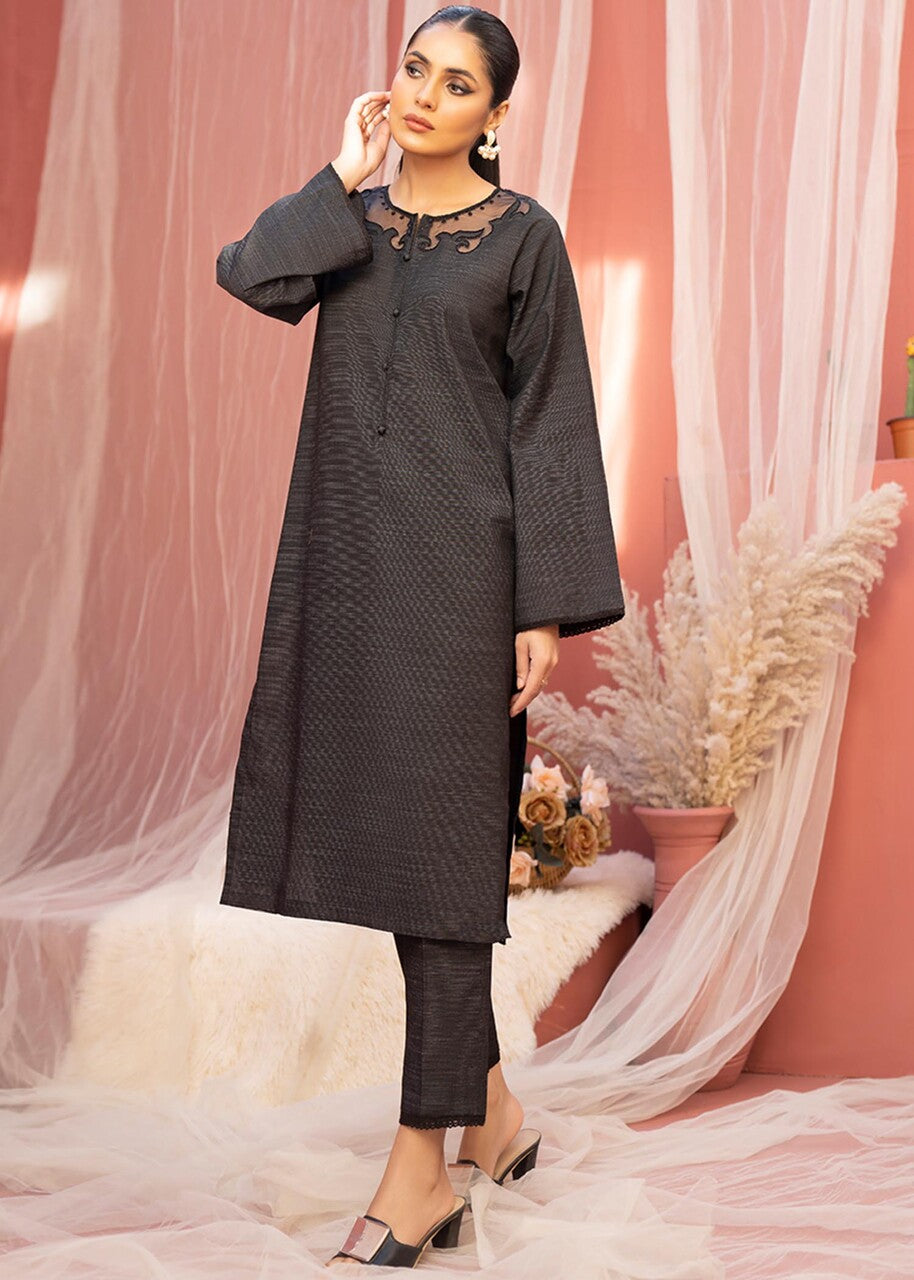 slub cambric Kurta Set in Charcoal black