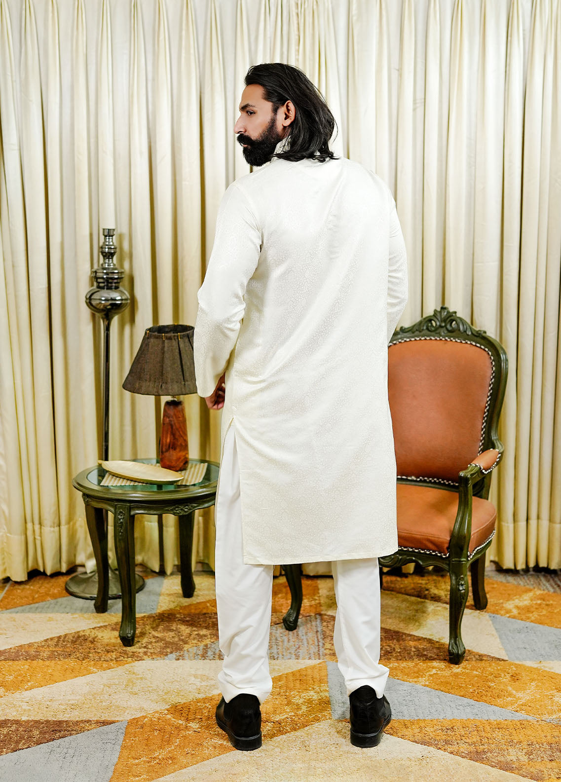 traditional jamawar Kurta in Off-white