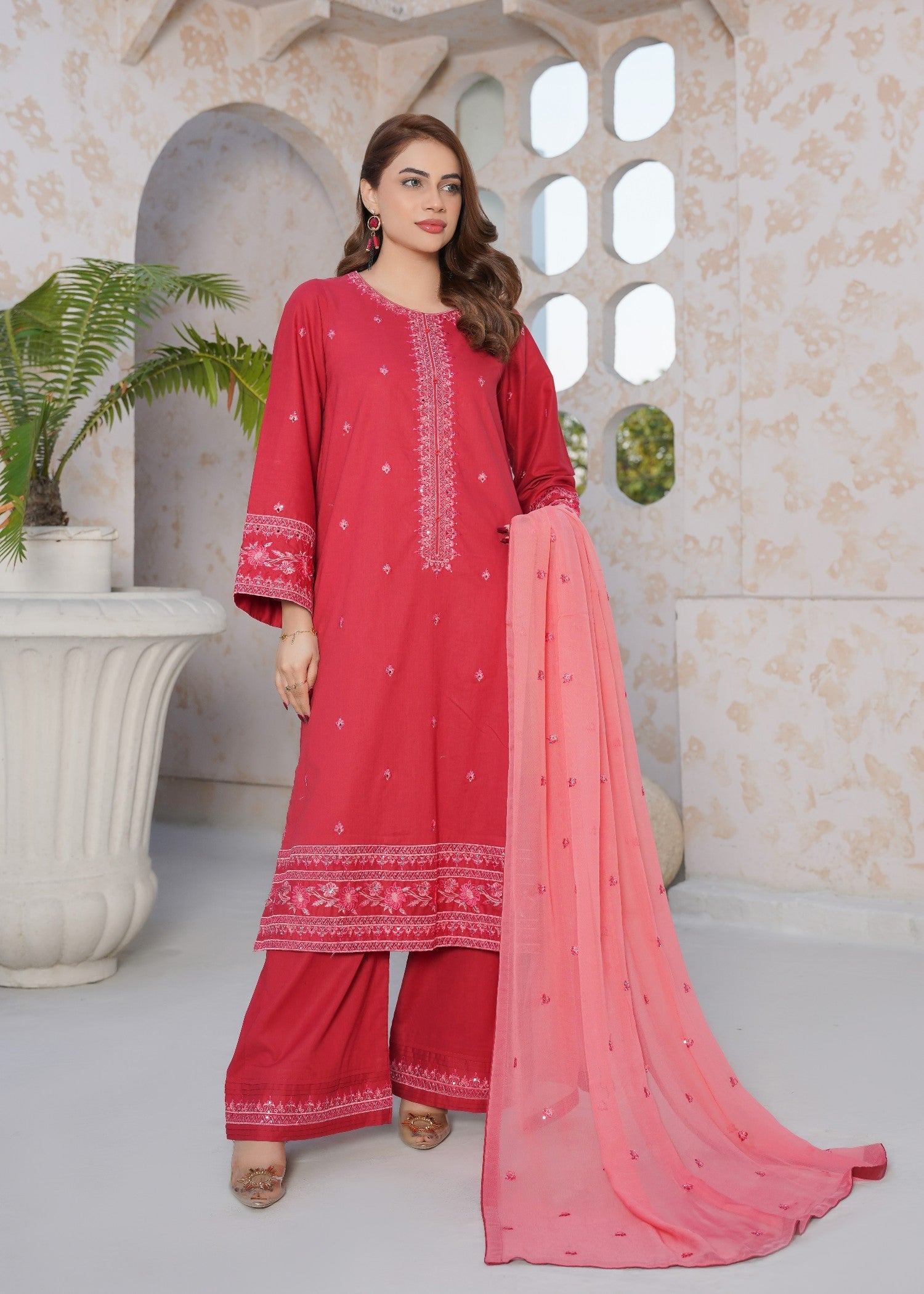 cotton Kurta Set in Poppy red