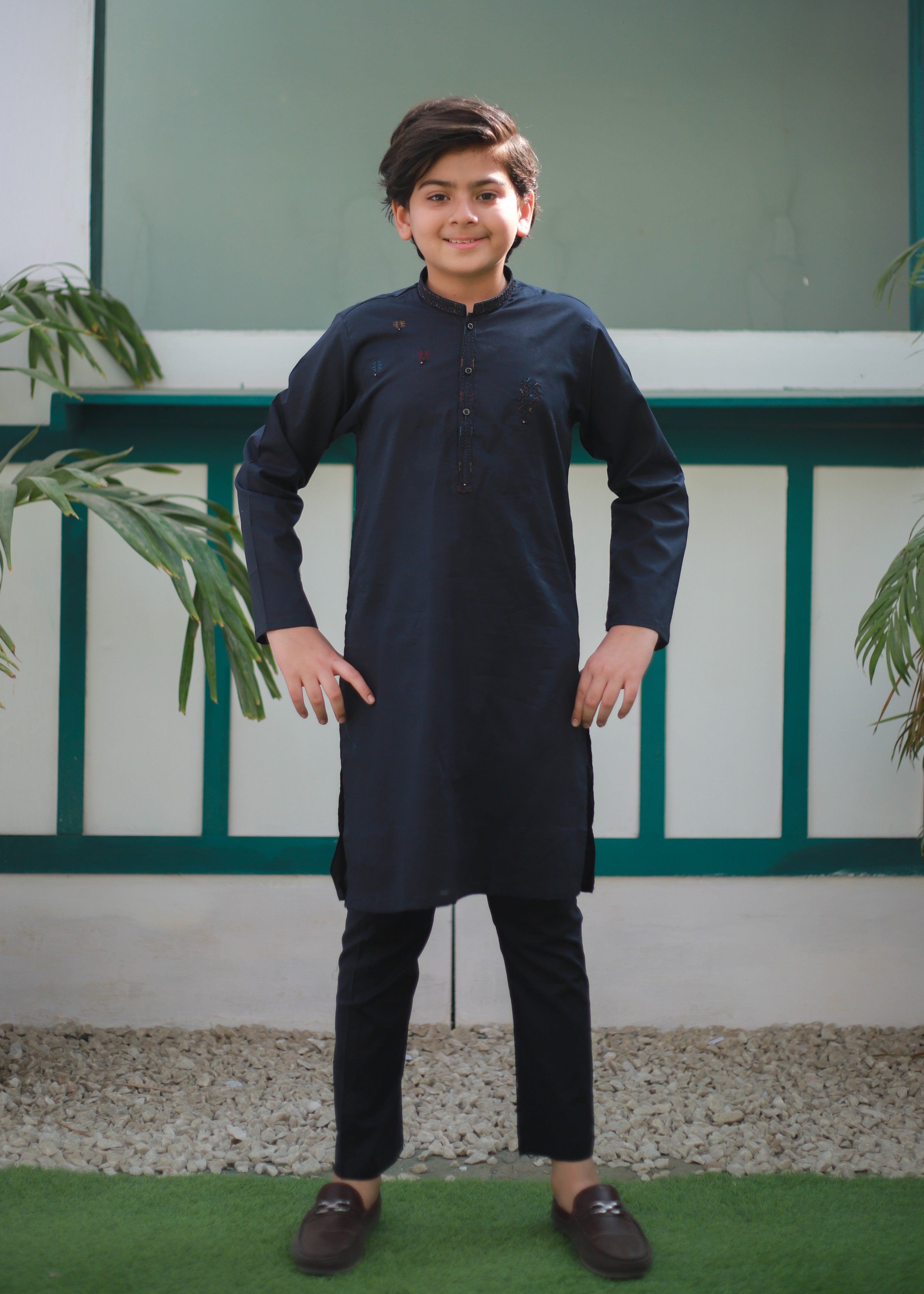 cotton Kurta Set in Prussian blue