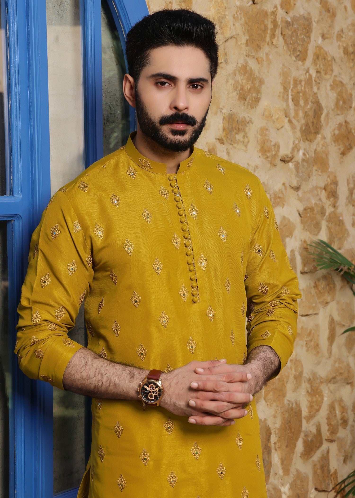 raw silk Kurta Set in Yellow