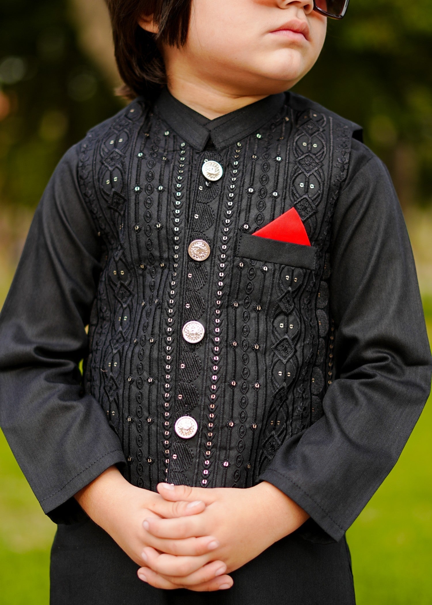 blended satin Waistcoat in Black