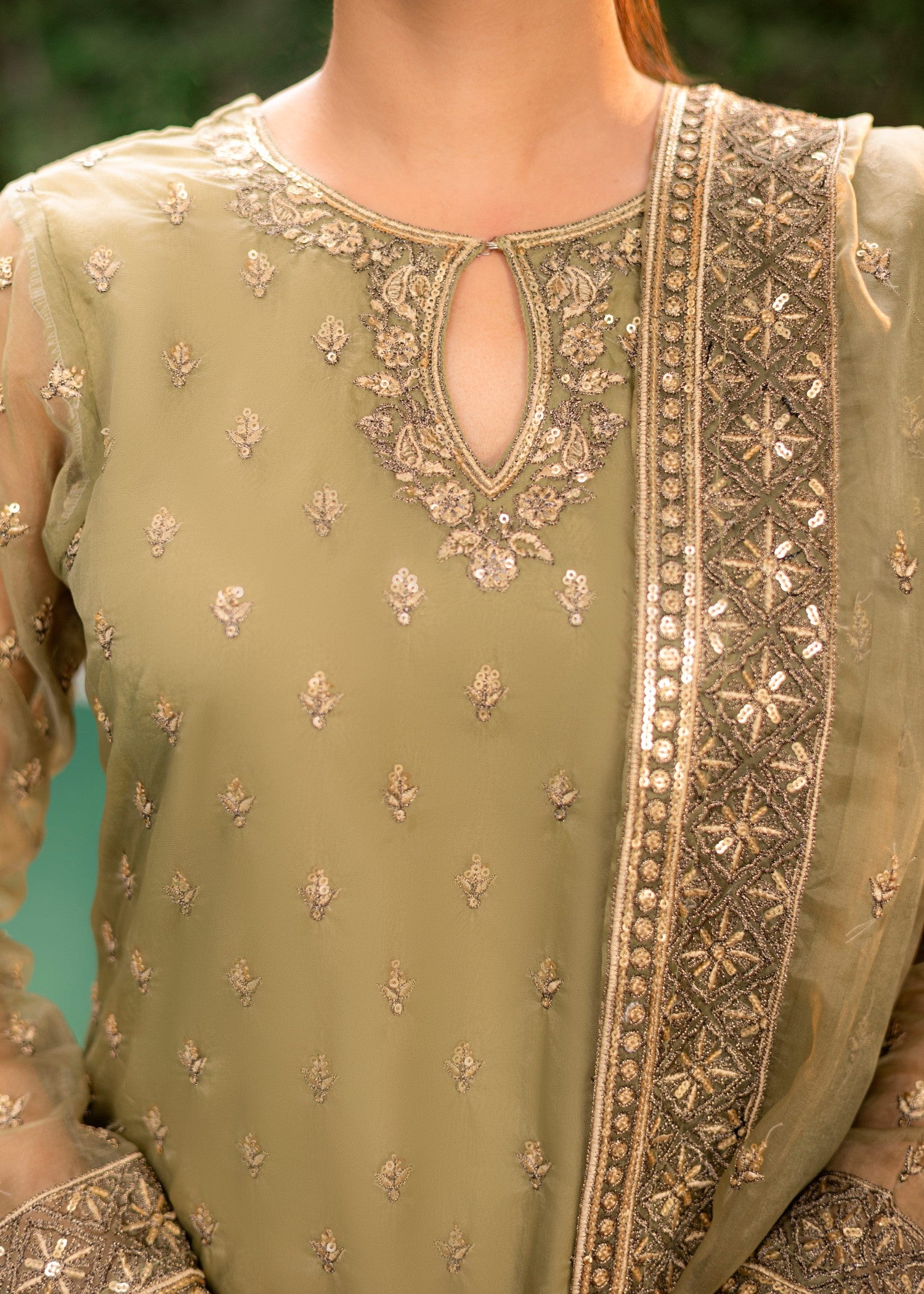 organza Kurta Set in Sage green
