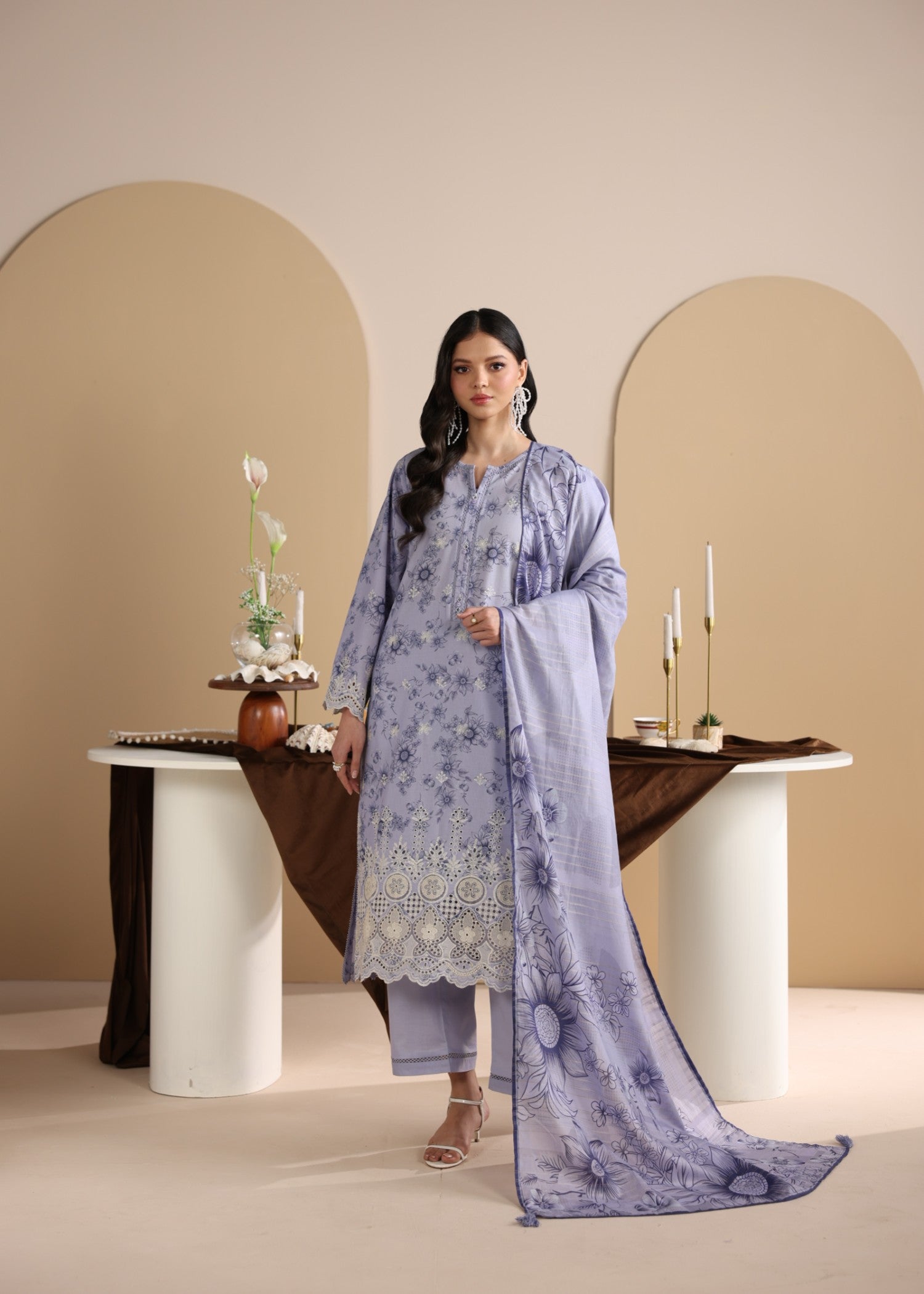 lawn Kurta Set in Purple mountain majesty