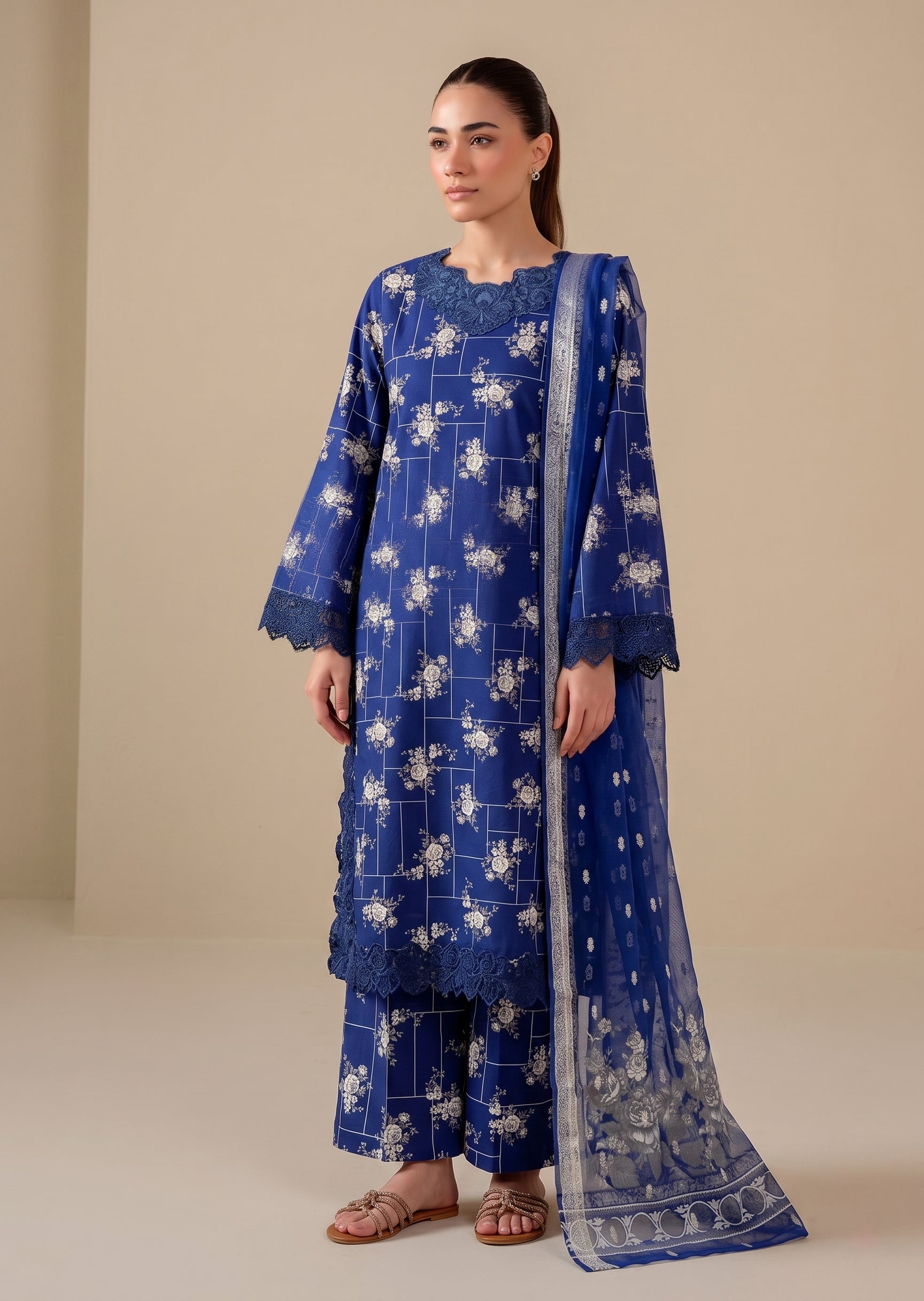 blended grip silk Kurta Set in Blue