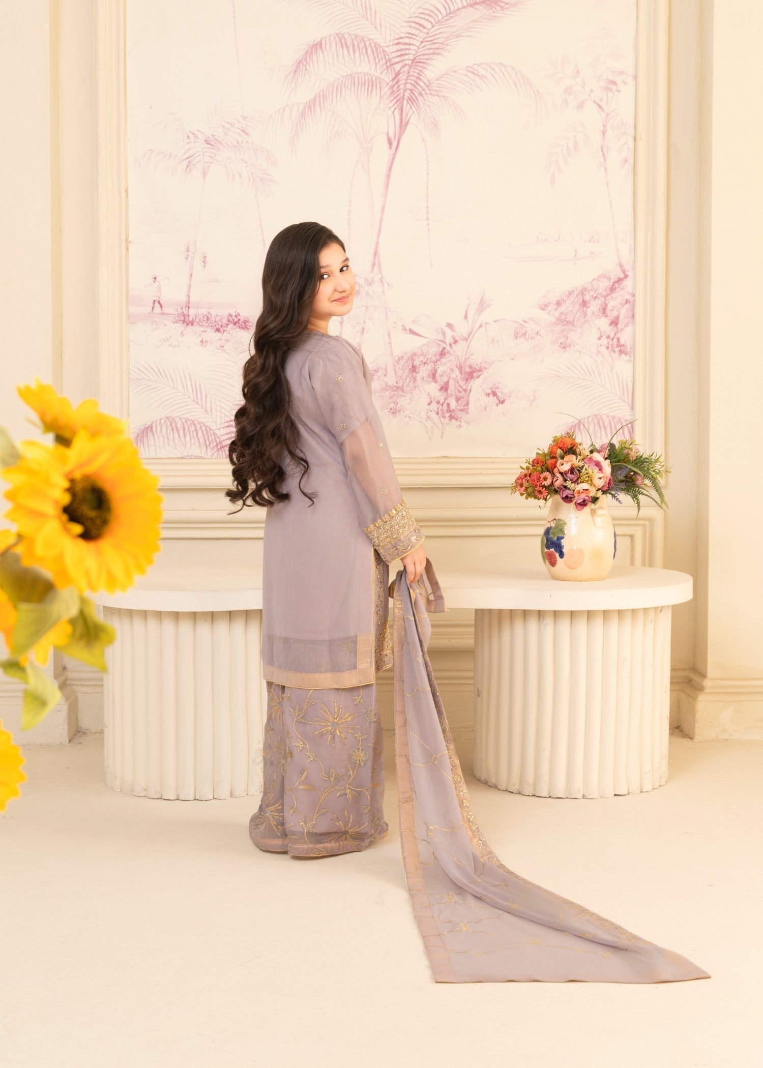 chiffon Kurta Set in Lavender