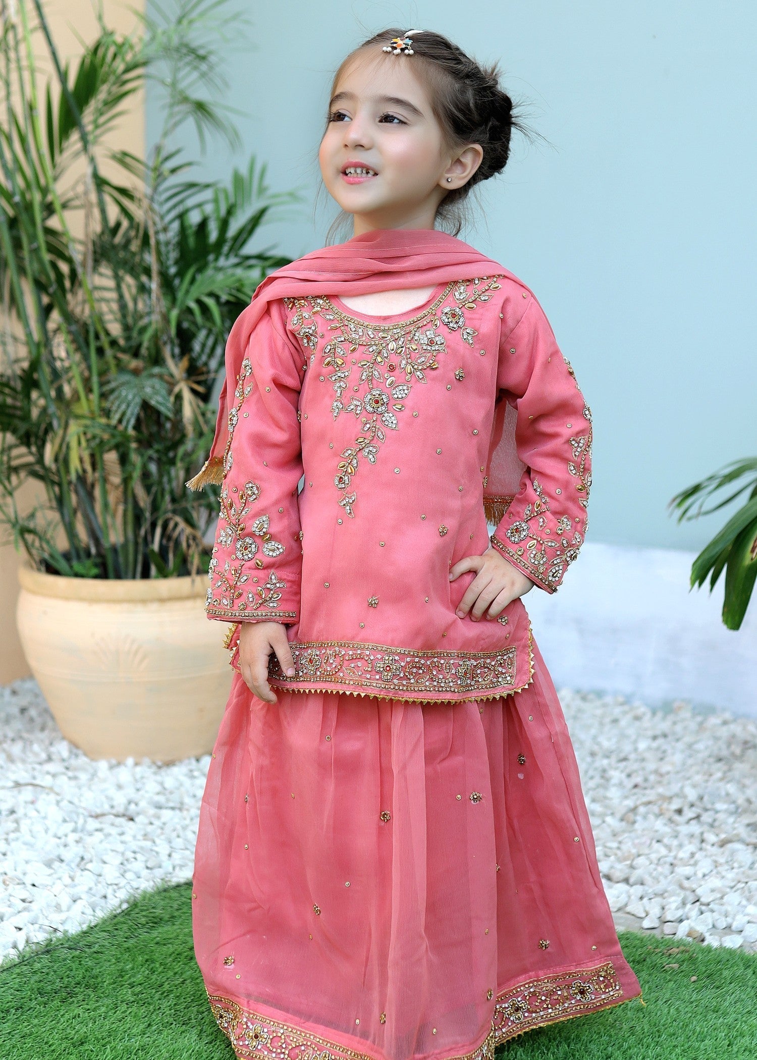 chiffon Lehenga in Cotton candy pink