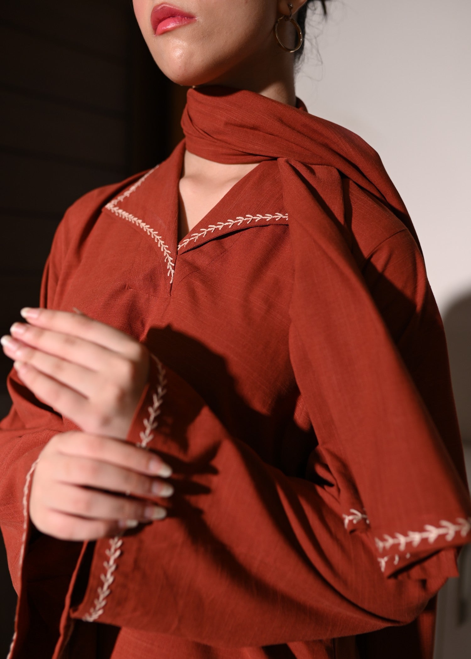 linen Kurta Set in Flame