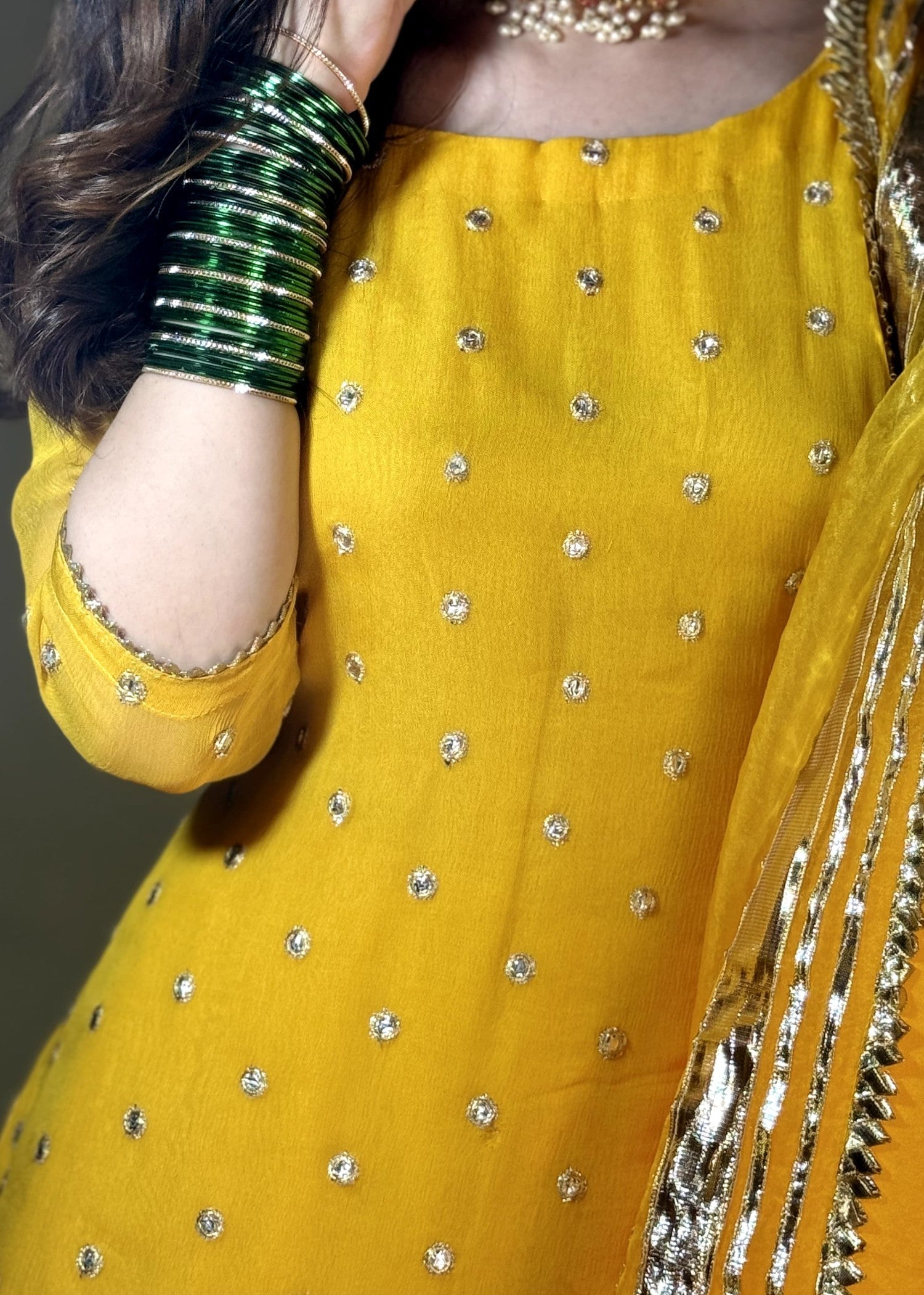 bemberg crinkle chiffon Sharara in Yellow