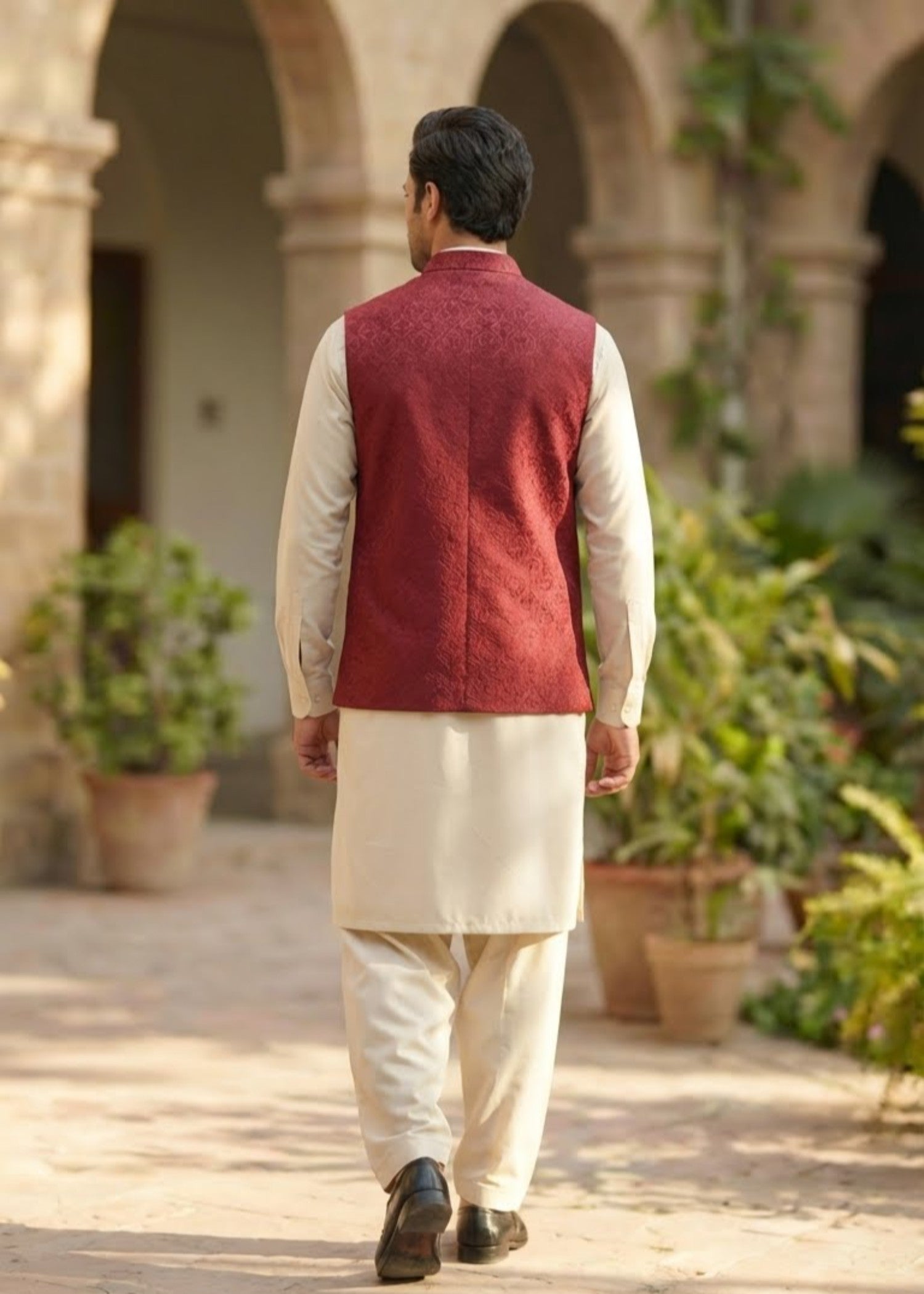traditional jamawar Waistcoat in Maroon