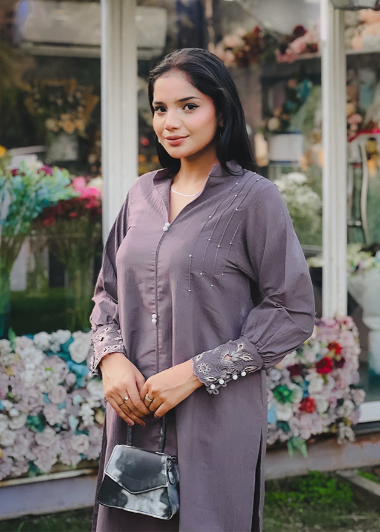 textured grip Kurta Set in Heathered lilac