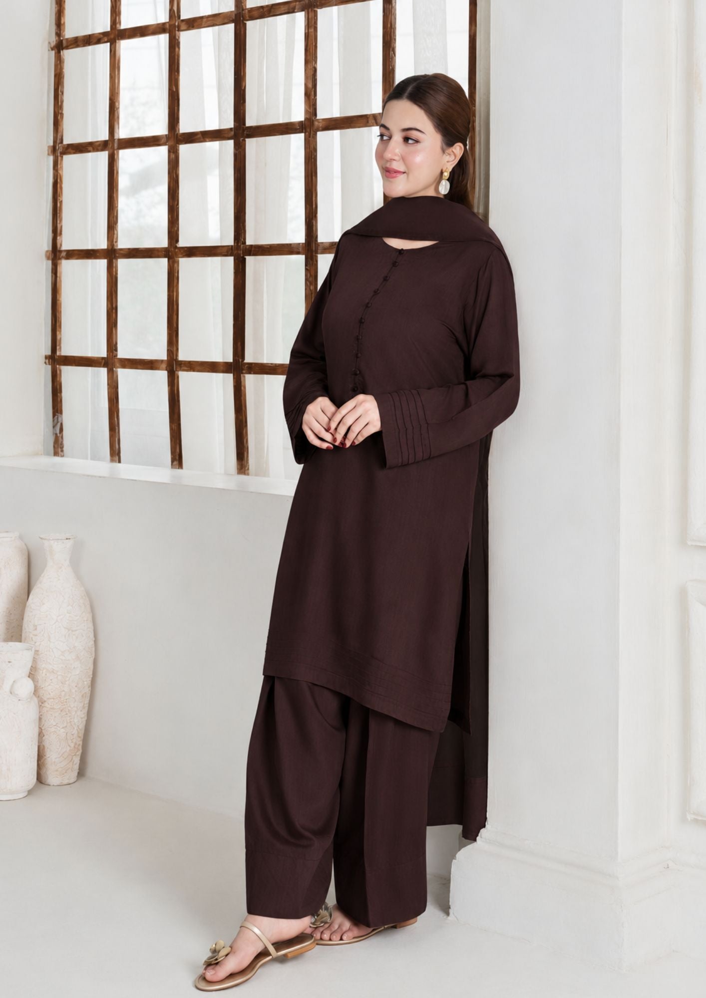 viscose Kurta Set in Chocolate brown