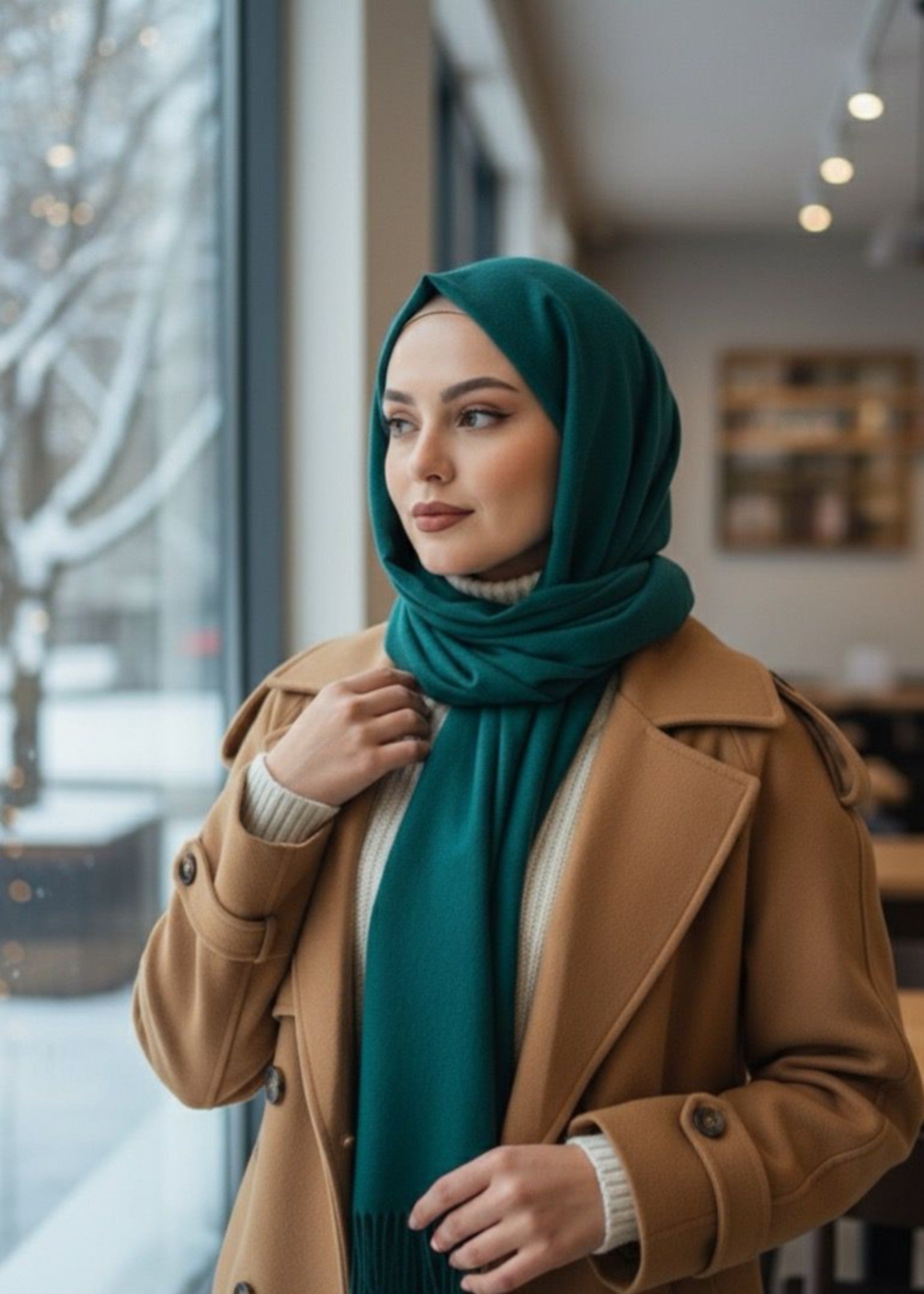 cashmere wool Hijab in Teal