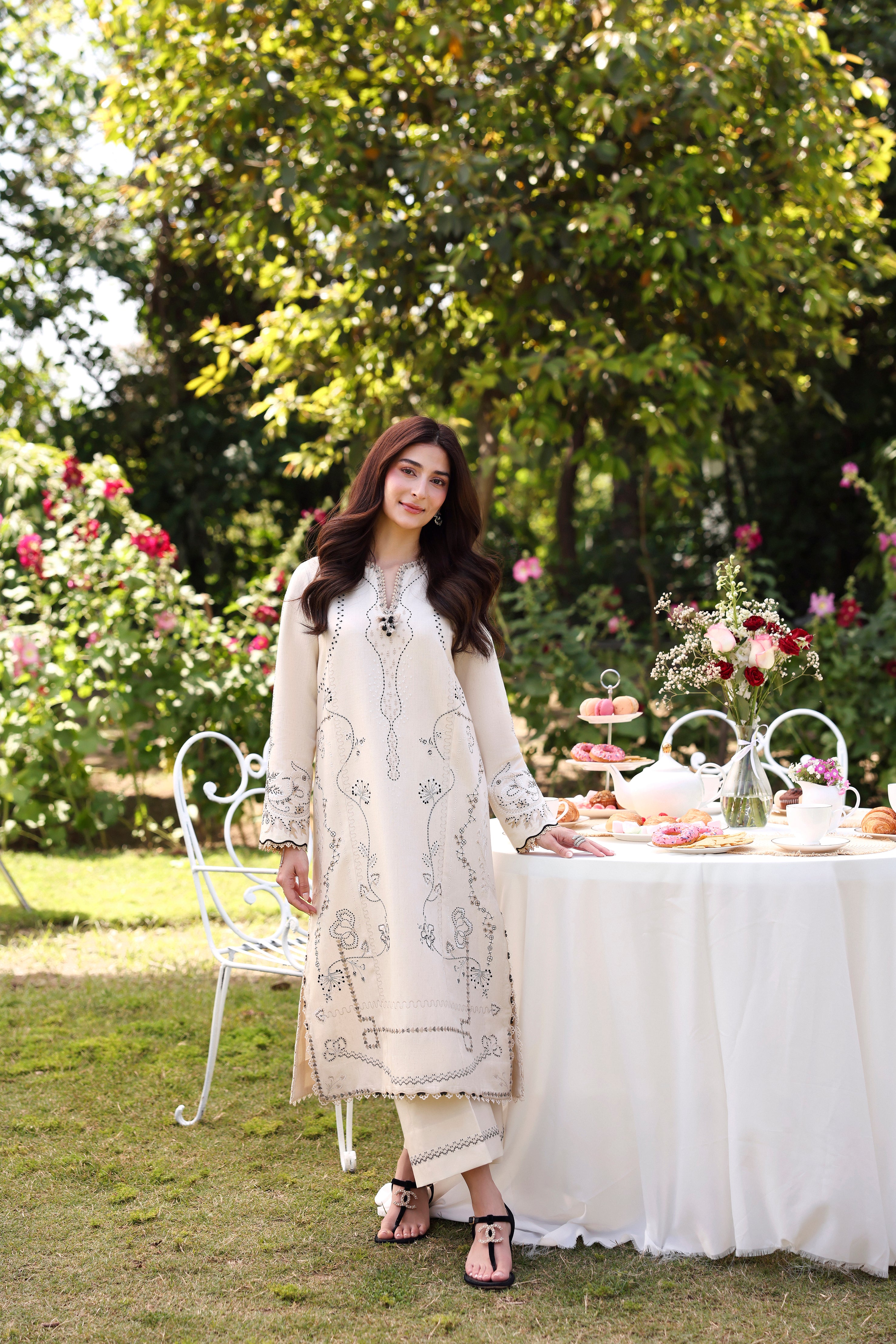 cotton dobby Kurta Set in White