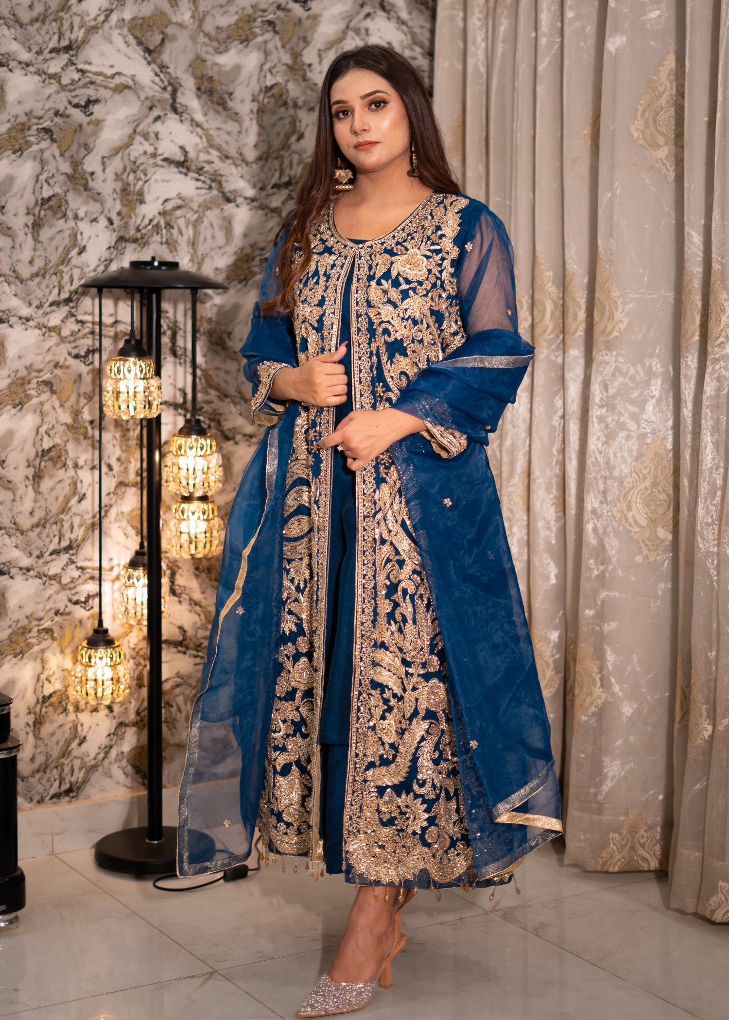organza Gown in Steel blue