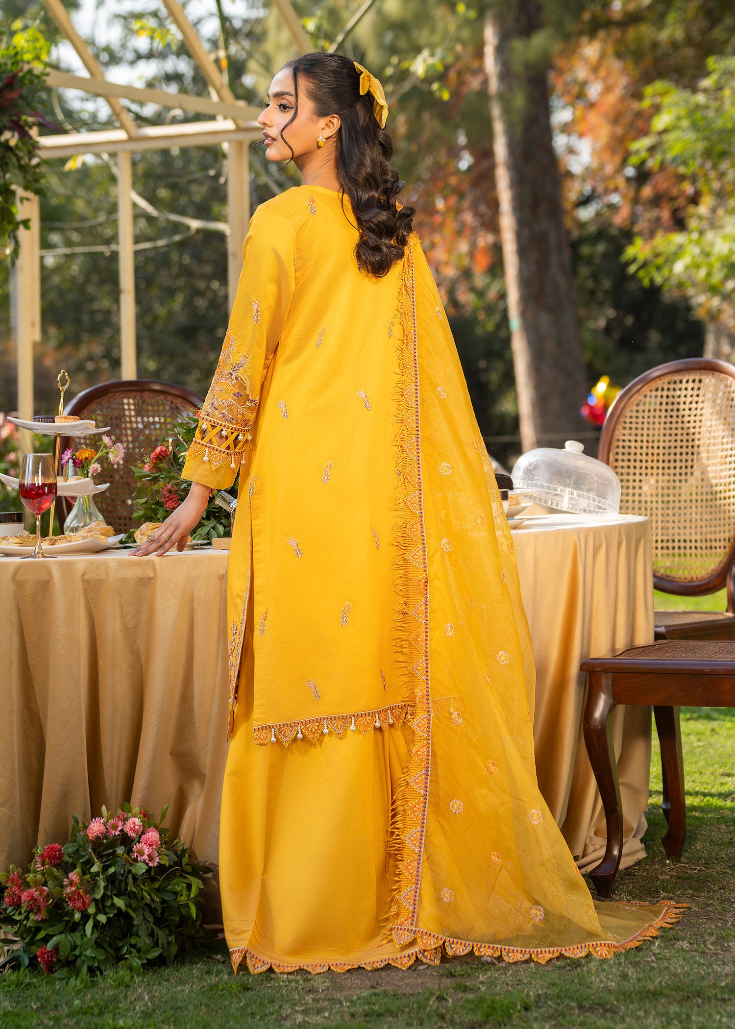 cotton net Sharara in Yellow