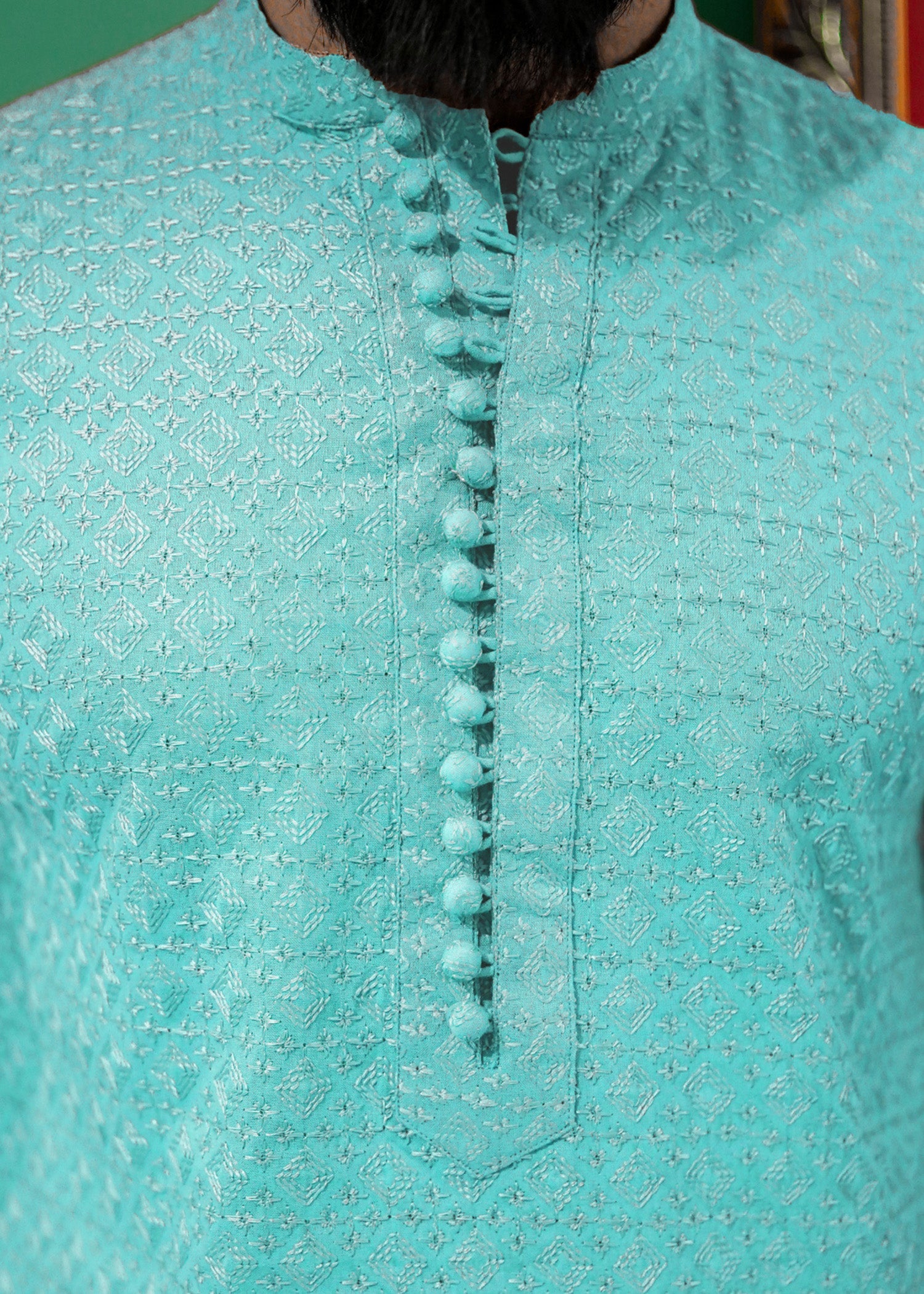 chikankari cotton Kurta in Aquamarine by Label M by Mohib
