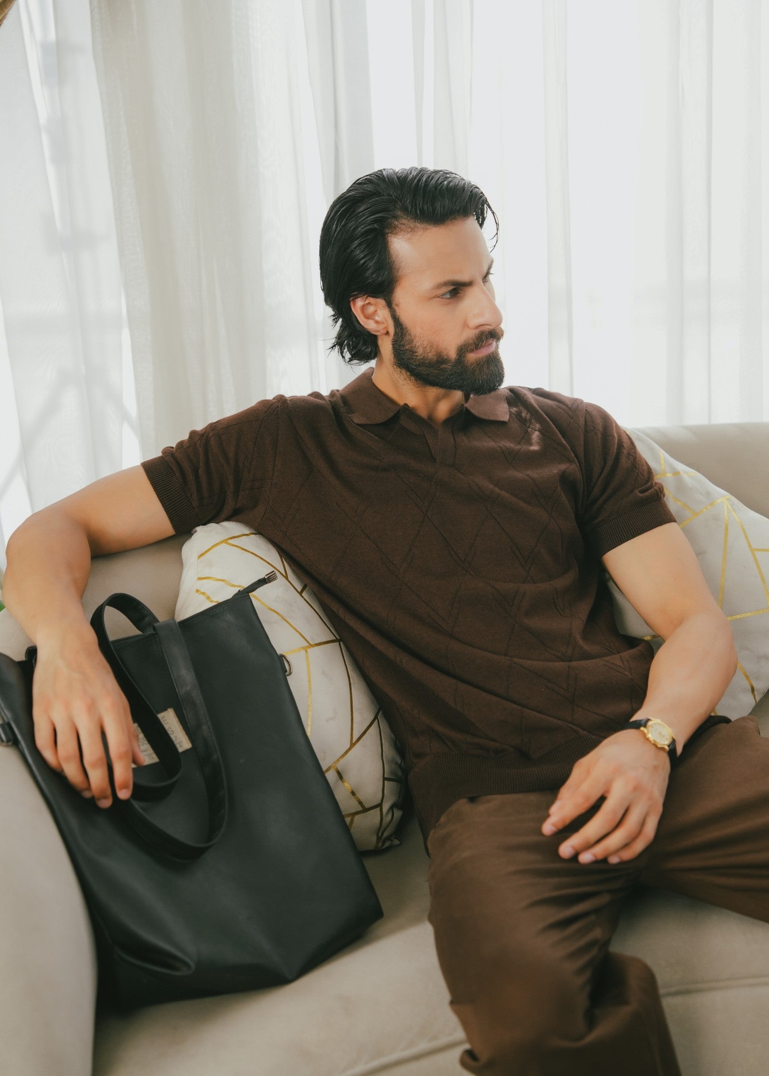 cotton Polo Shirt in Espresso brown