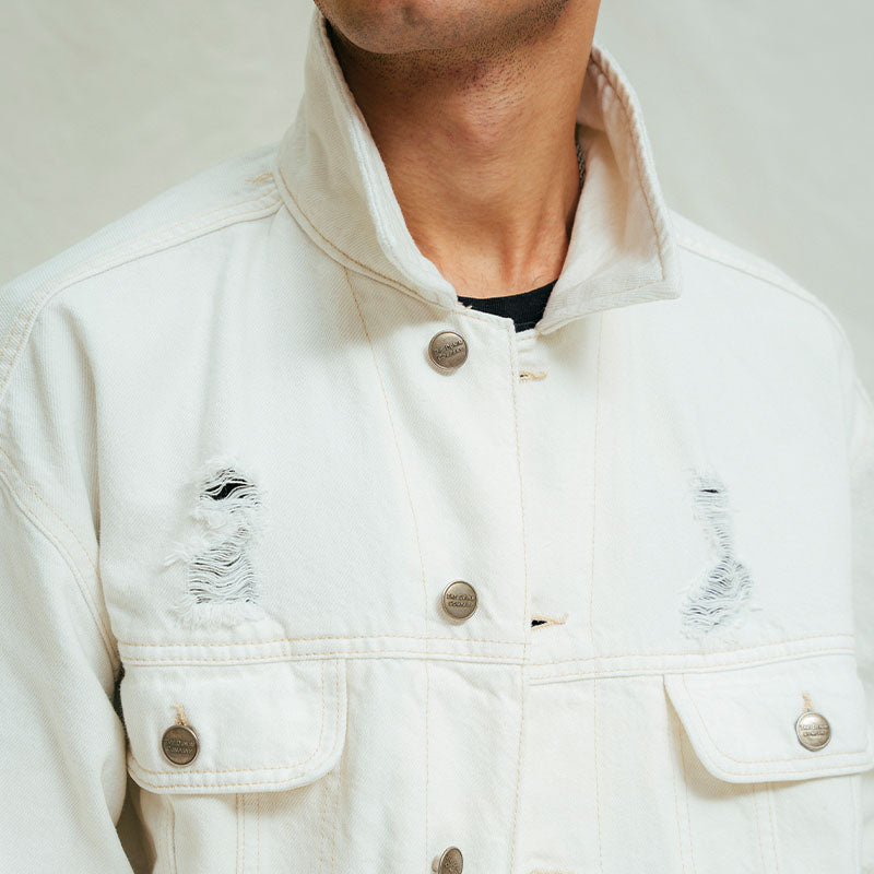stretch denim Jacket in Off-white