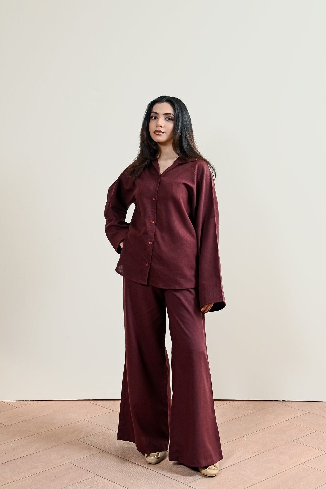 linen Top in Maroon