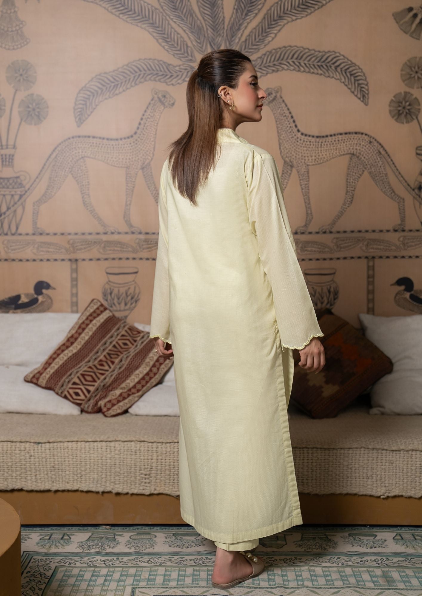 lawn cotton Co Ord Sets in Lemon chiffon