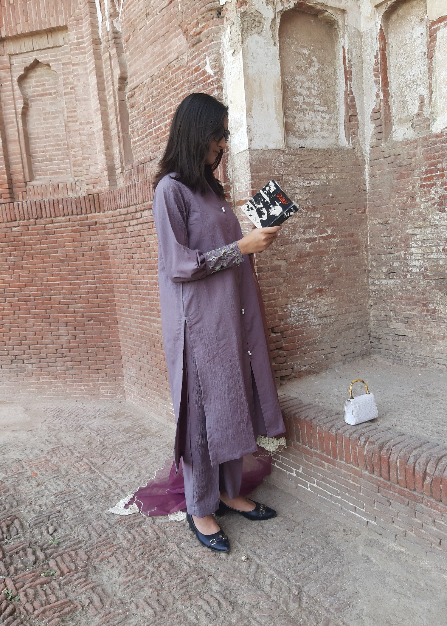textured grip Kurta Set in Heathered lilac