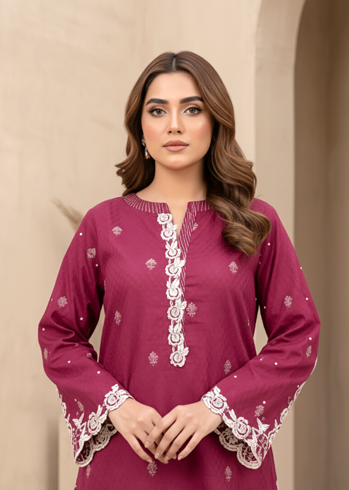 jacquard Kurti in Shocking pink
