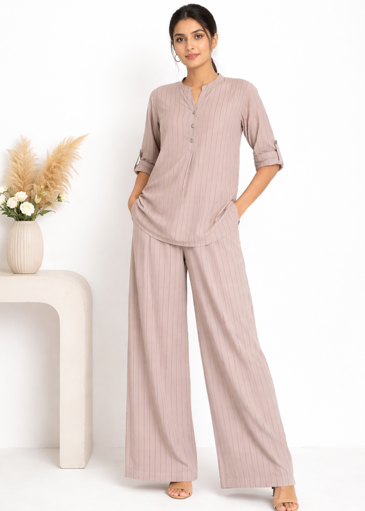 georgette Co Ord Sets in Mauve pink