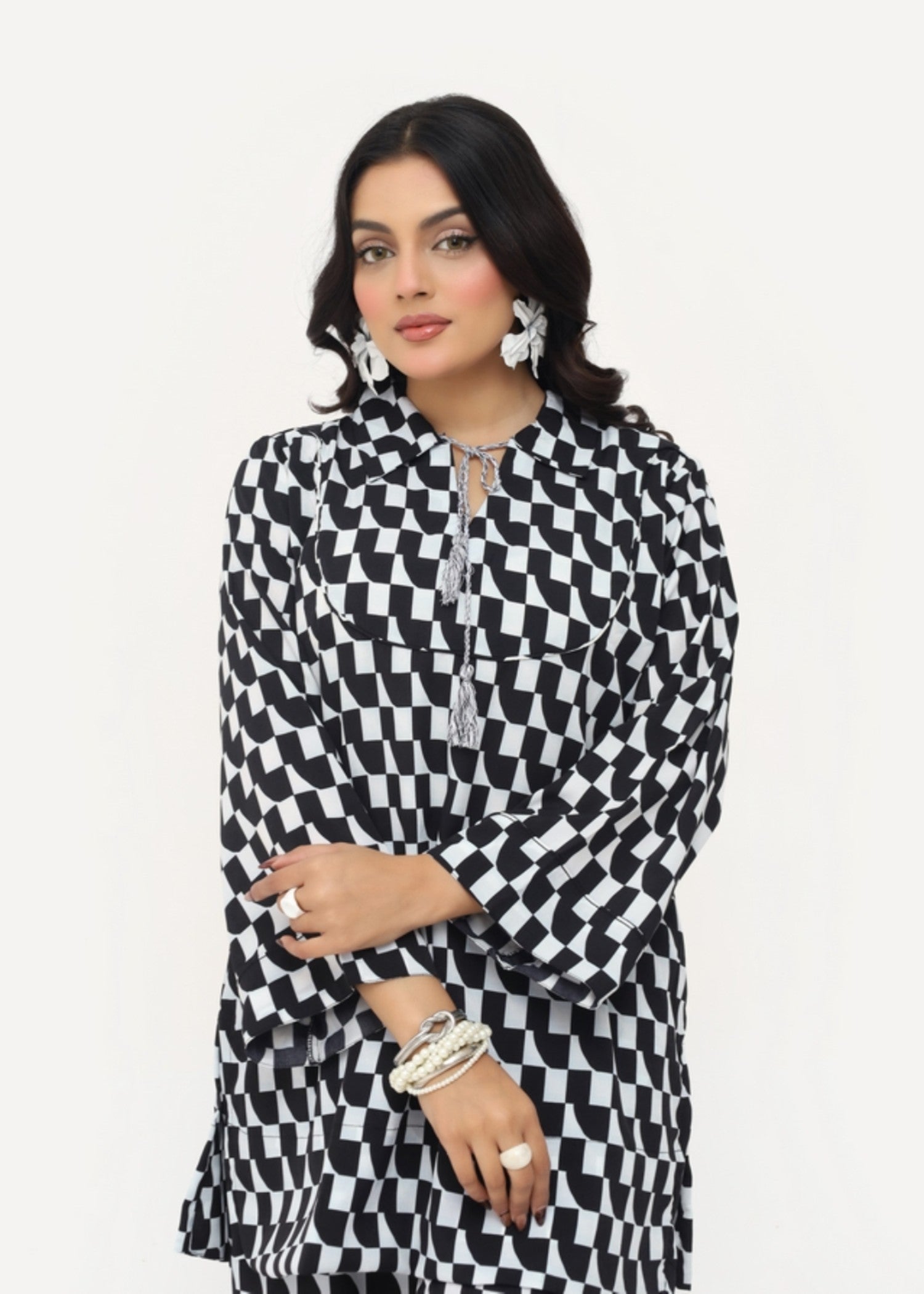 silk finish lawn Co ord Sets in Black, white