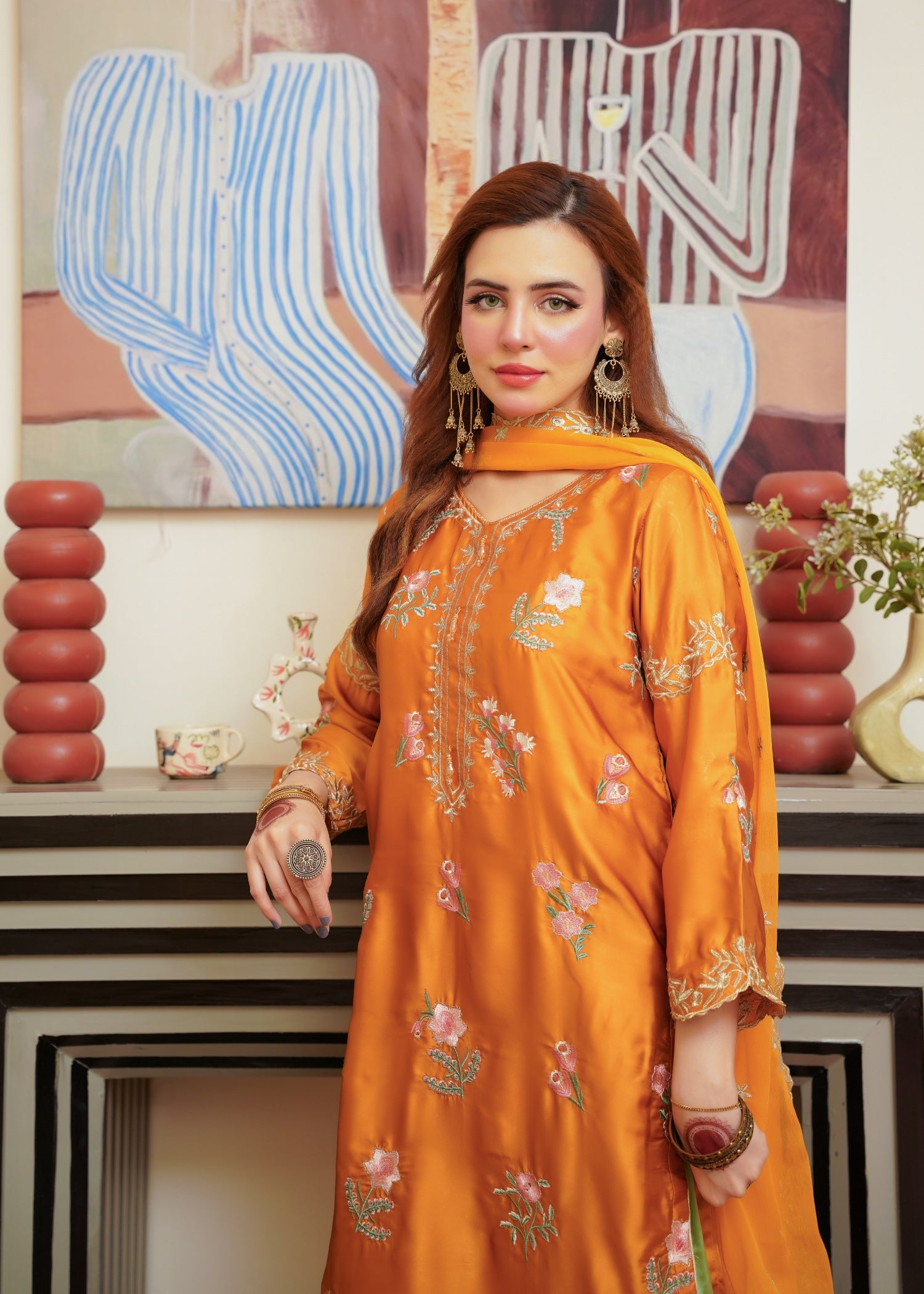 silk Kurta Set in Mustard