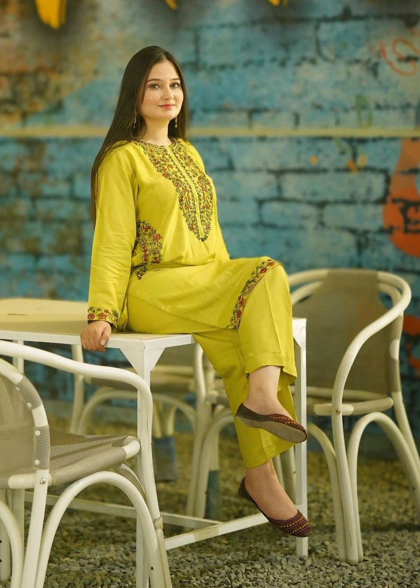 linen Kurta Set in Yellow