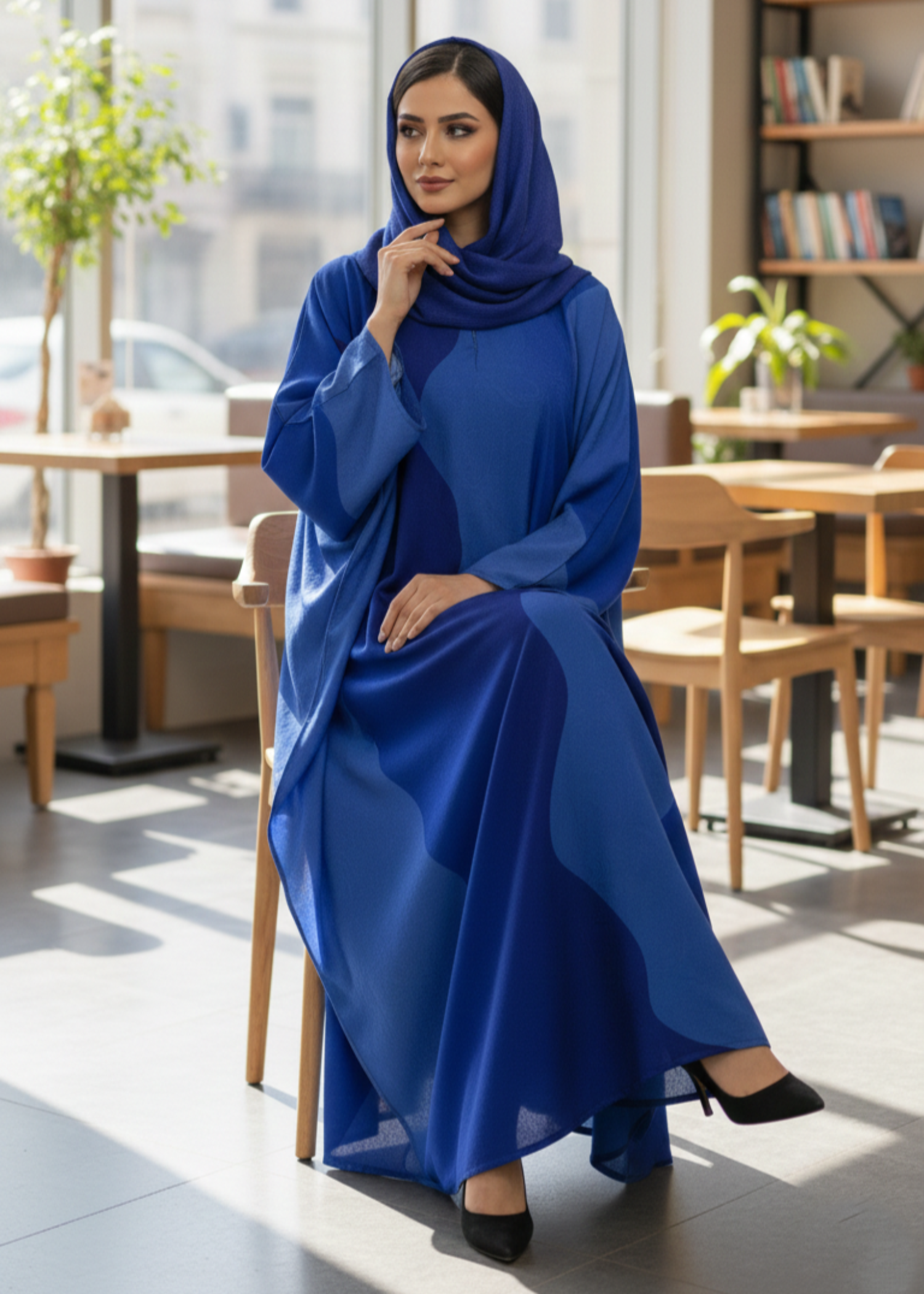 jacquard georgette Abaya in Royal blue