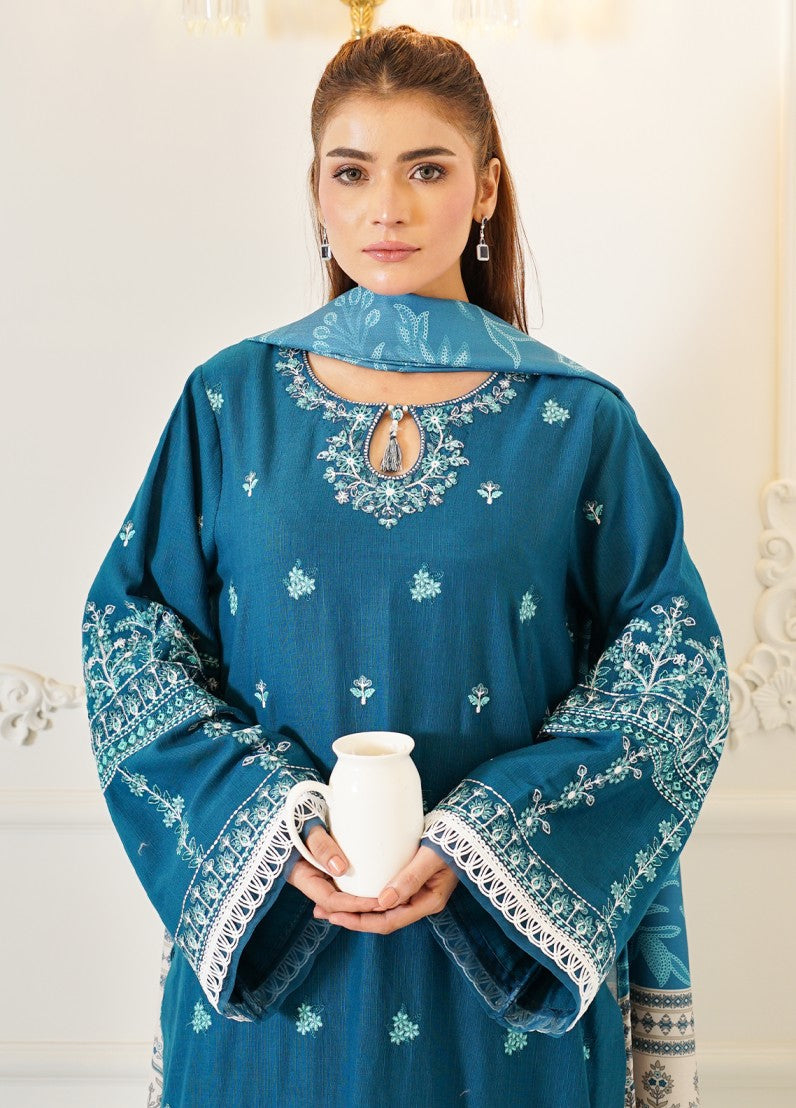 fine khaddar Unstitched in Teal
