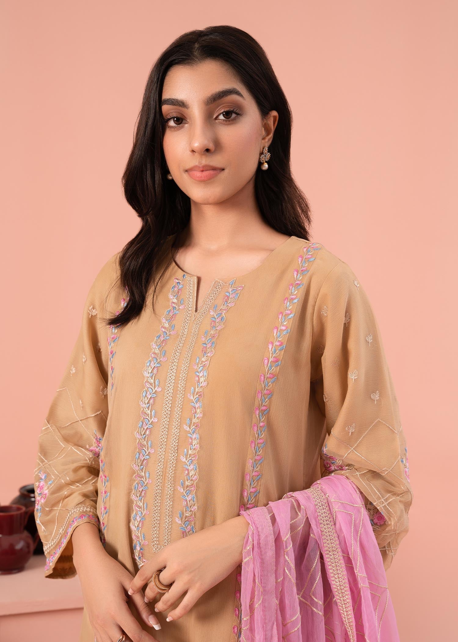 chiffon Kurta Set in Beige
