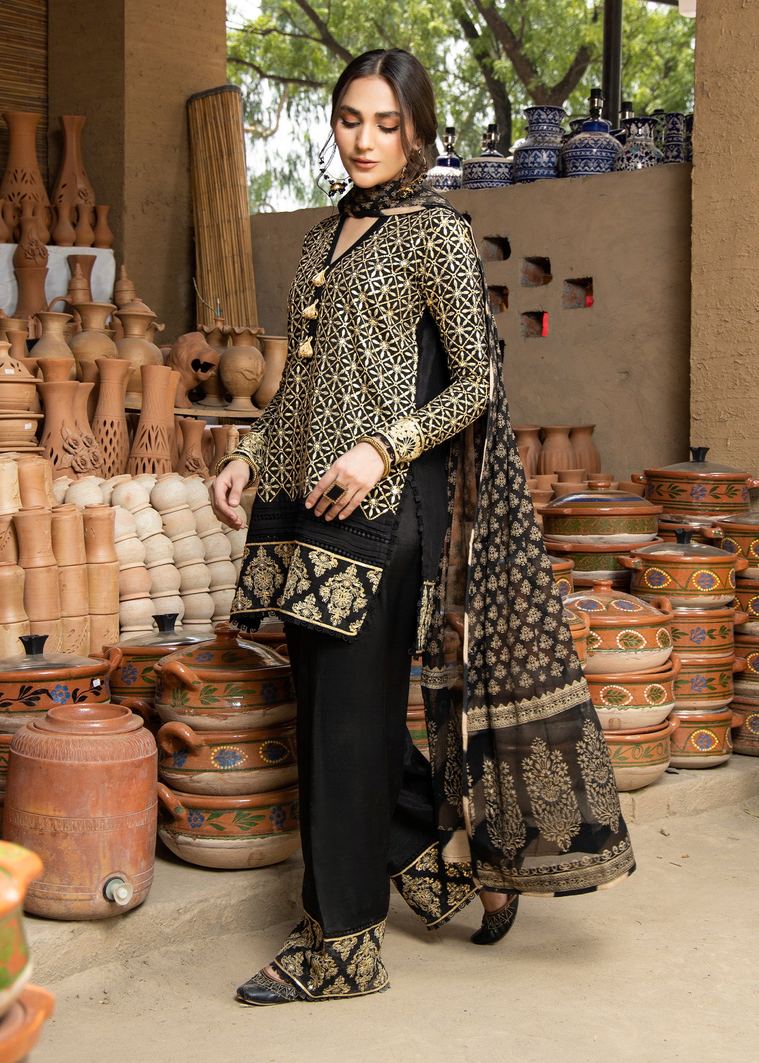 viscose Kurta Set in Black