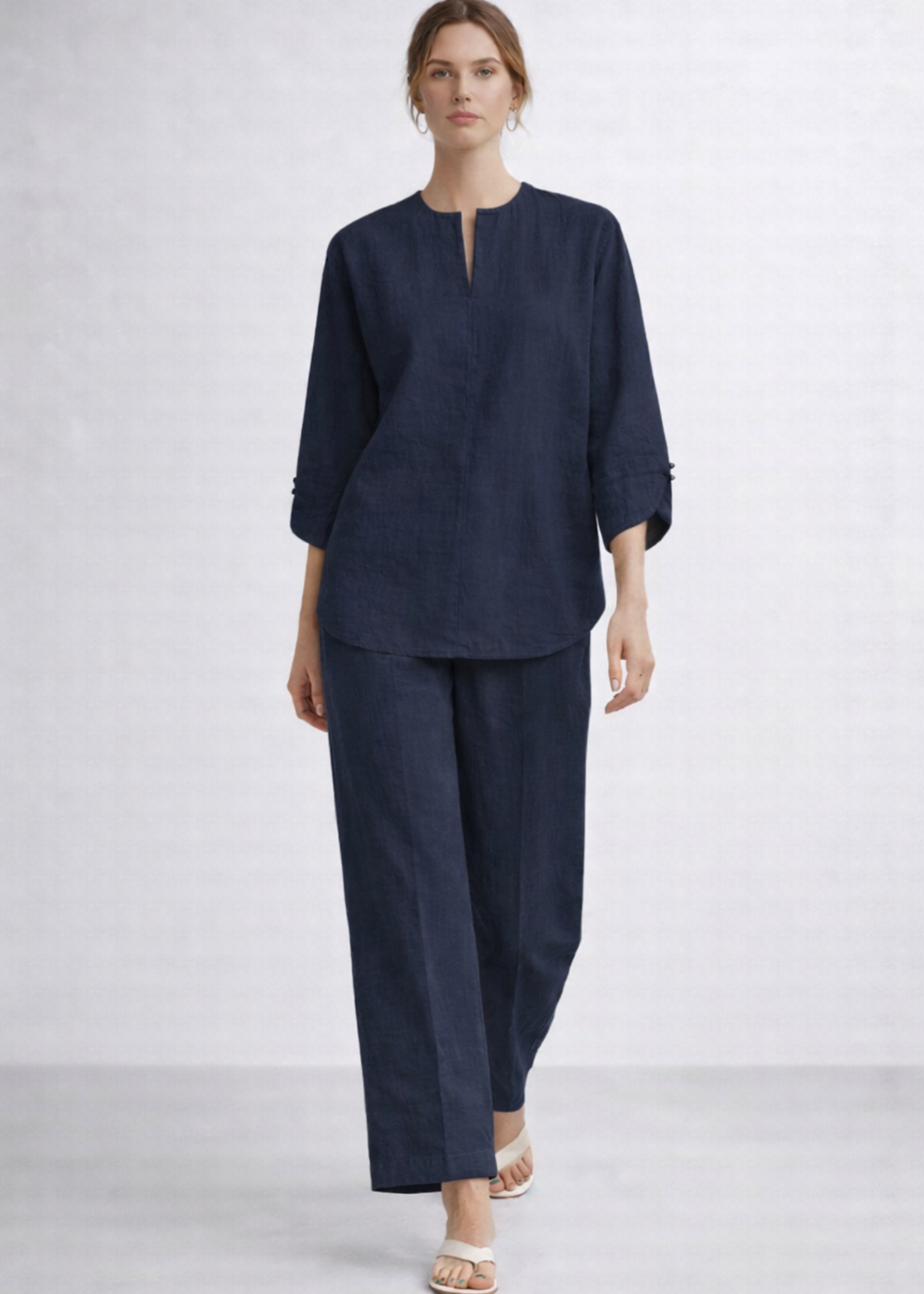 cotton linen Top in Navy blue