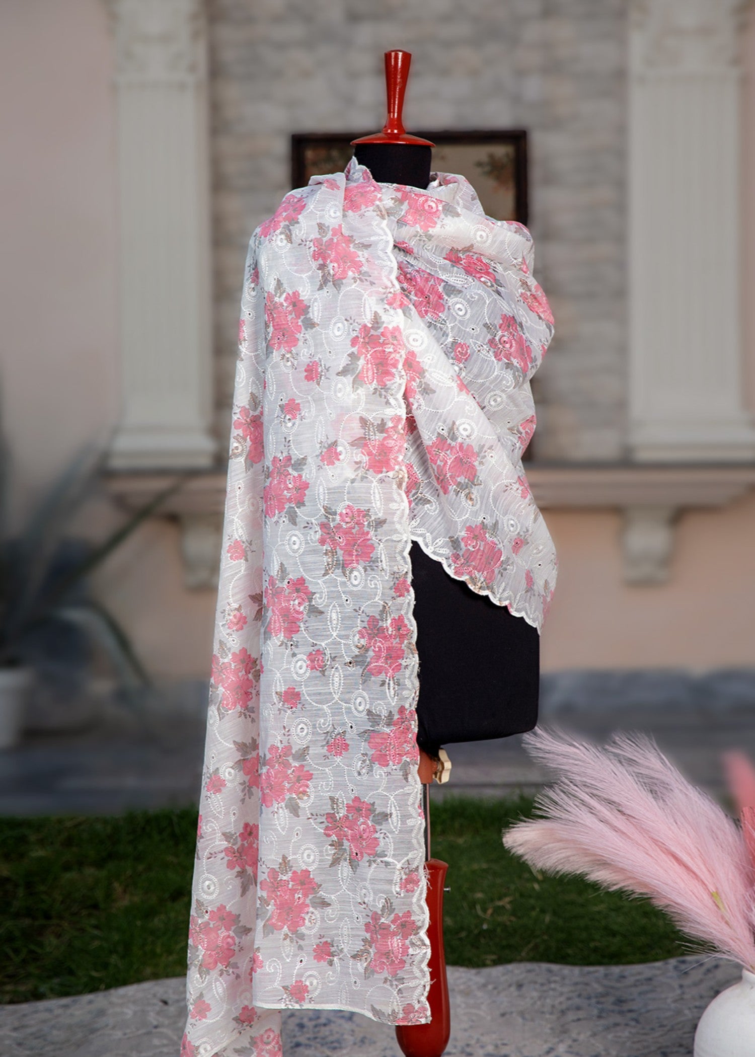 Dupatta in Coral pink, white Color by - Trendy Women Dupatta IZZ9317