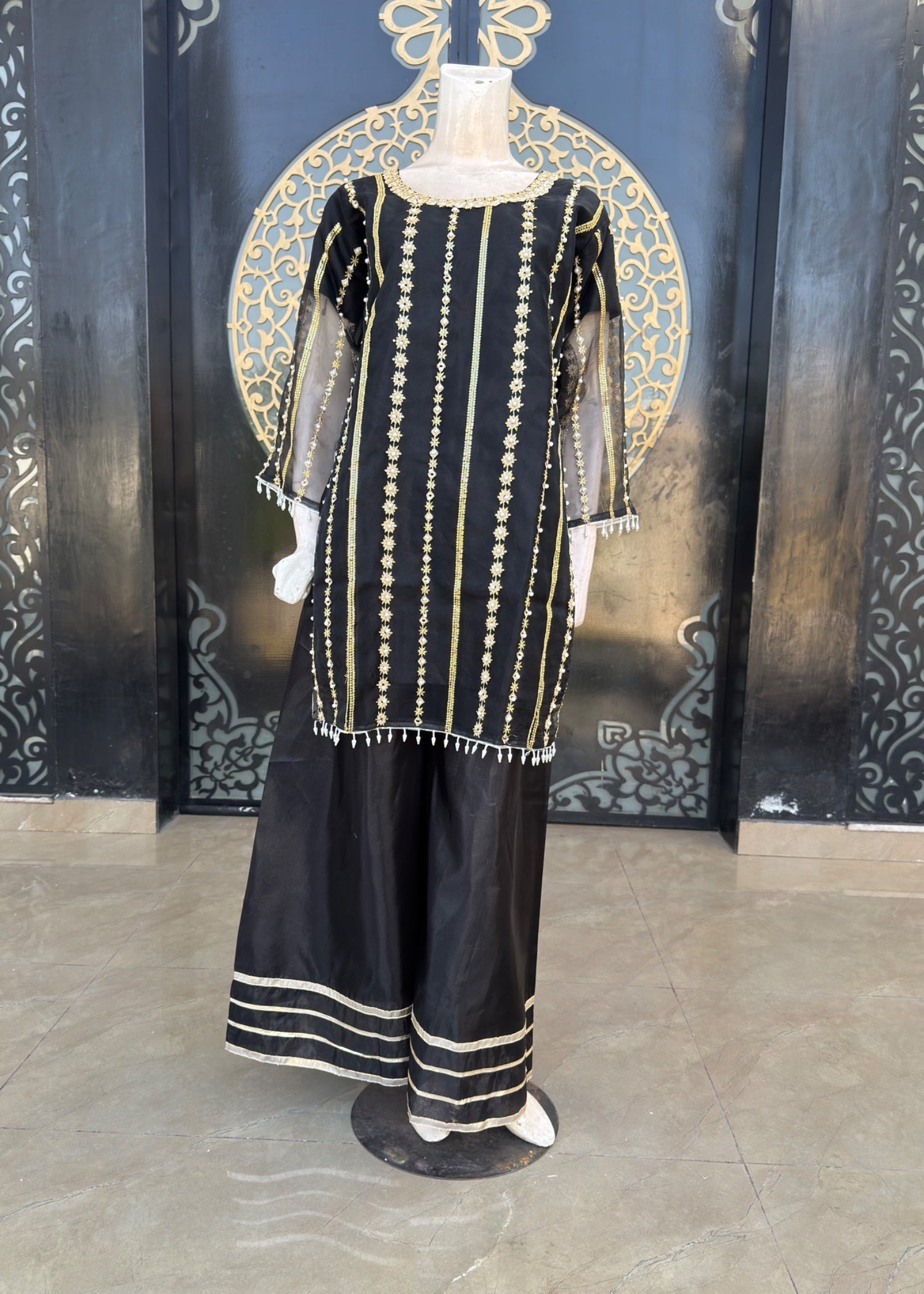 organza Sharara in Jet black
