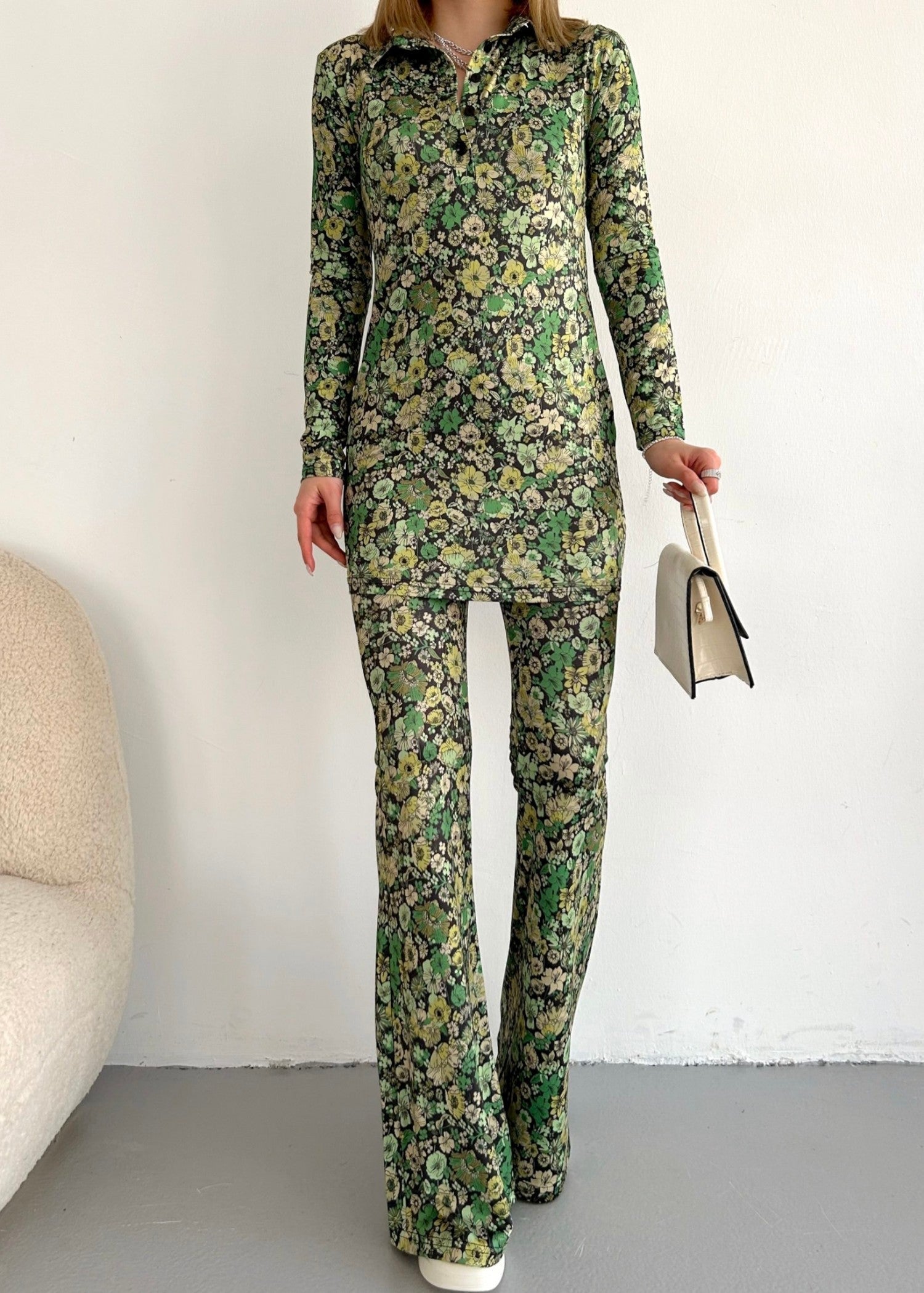 polyester-silk blend Co Ord Sets in Forest green
