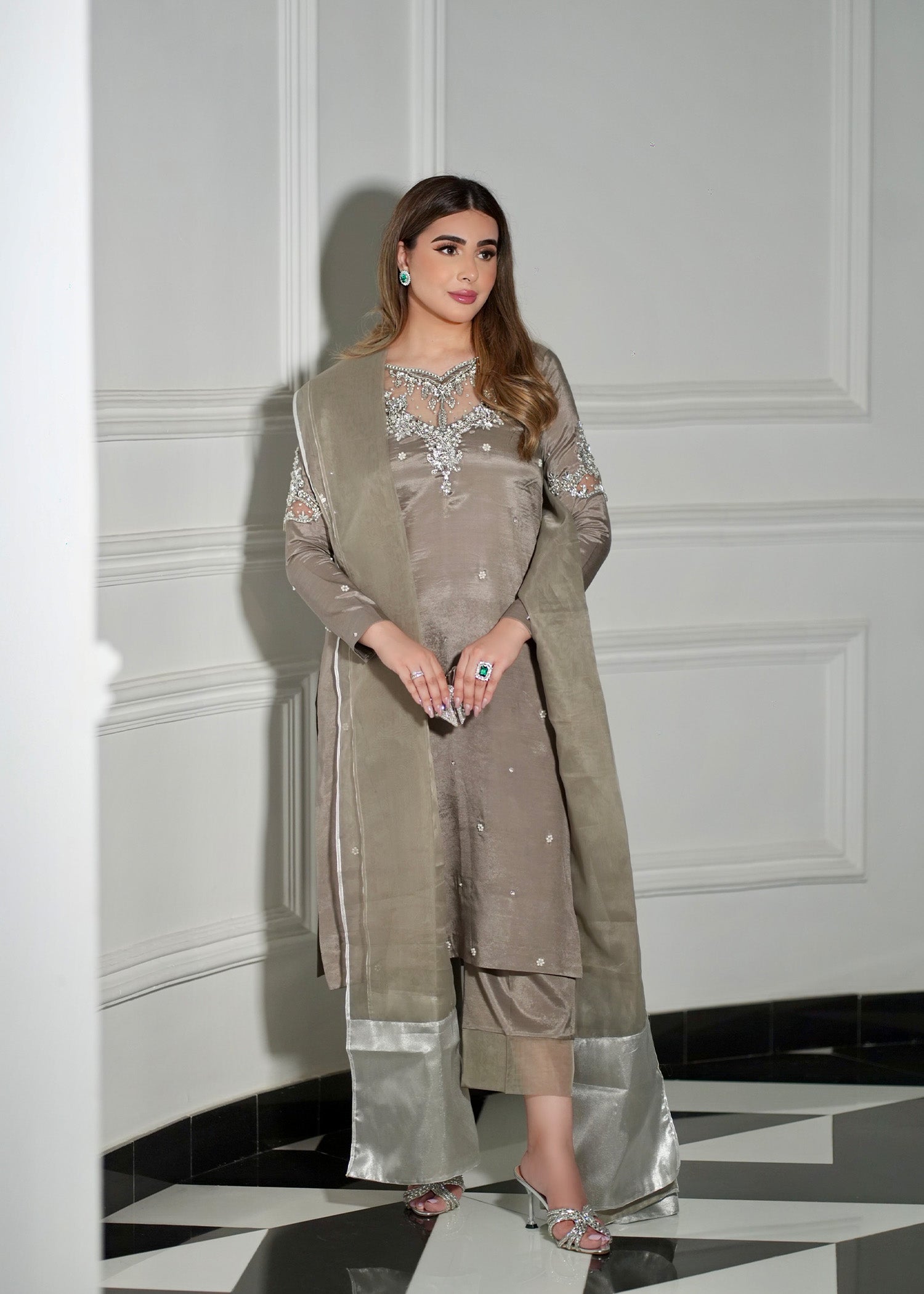 raw silk Kurta Set in Grey