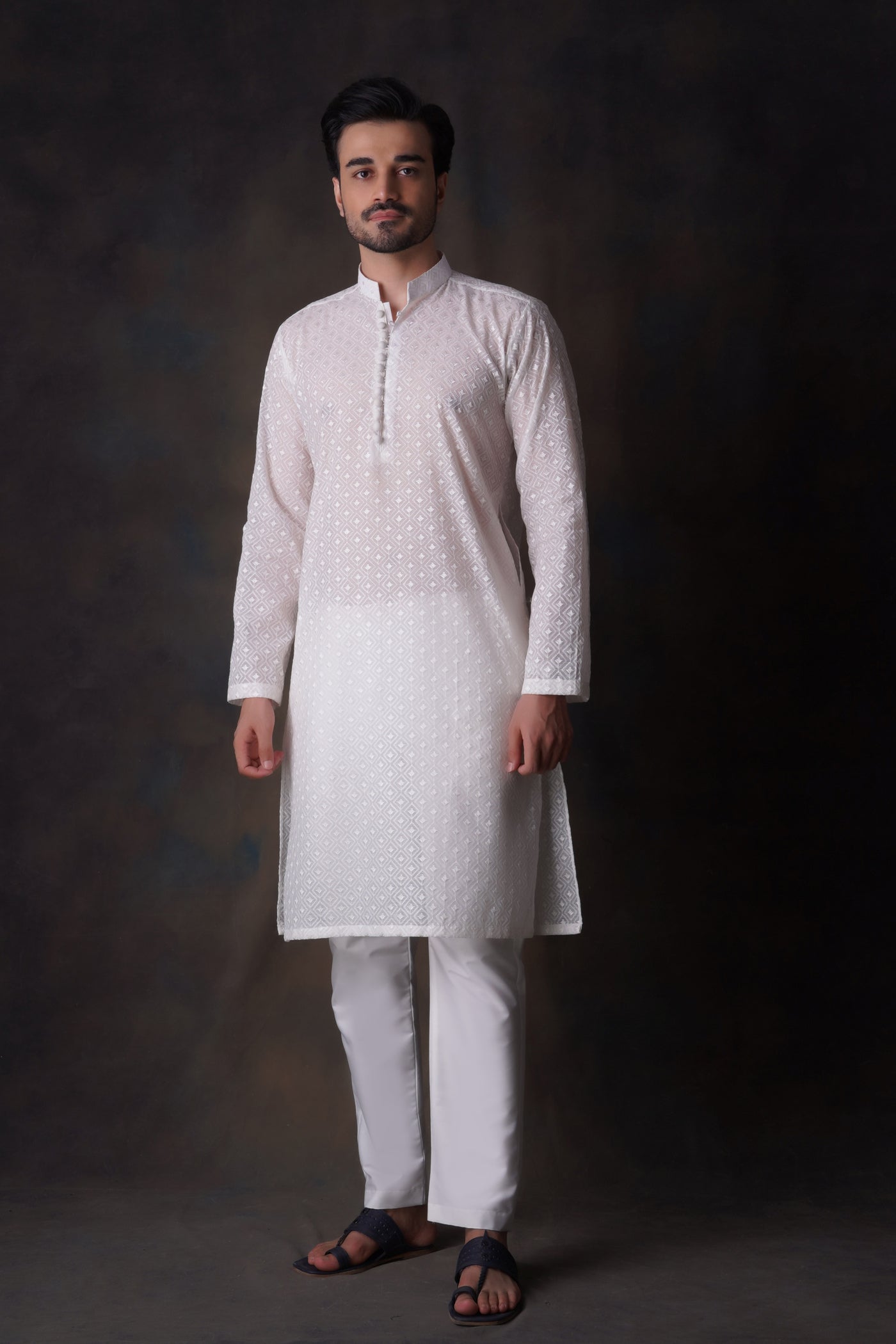 chikankari cotton Kurta Set in Off-white