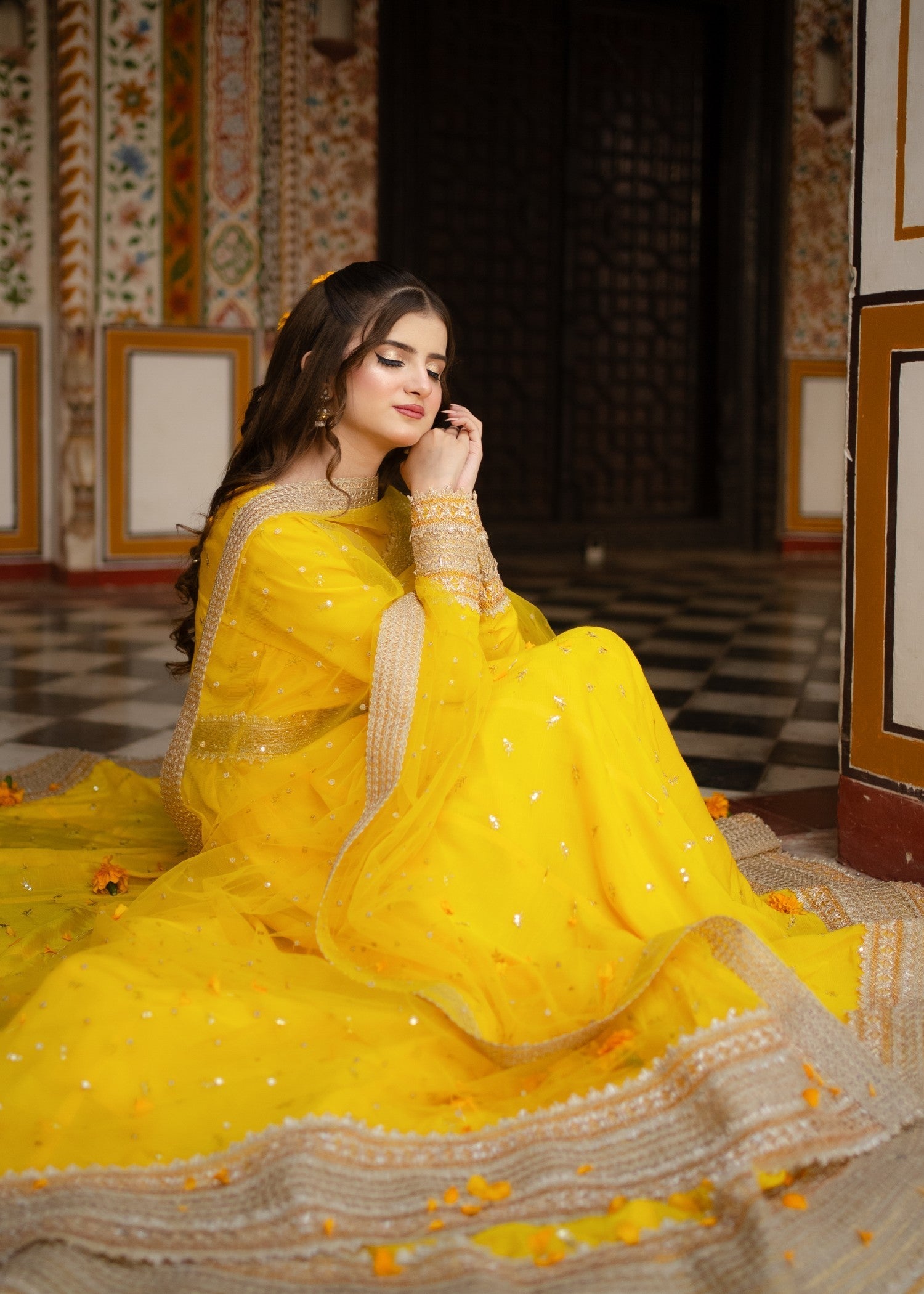 raw silk Anarkali in Yellow